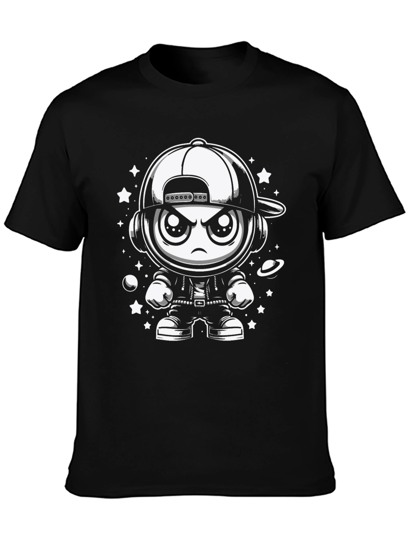Black Cool Cartoon Character Graphic Tee view 3