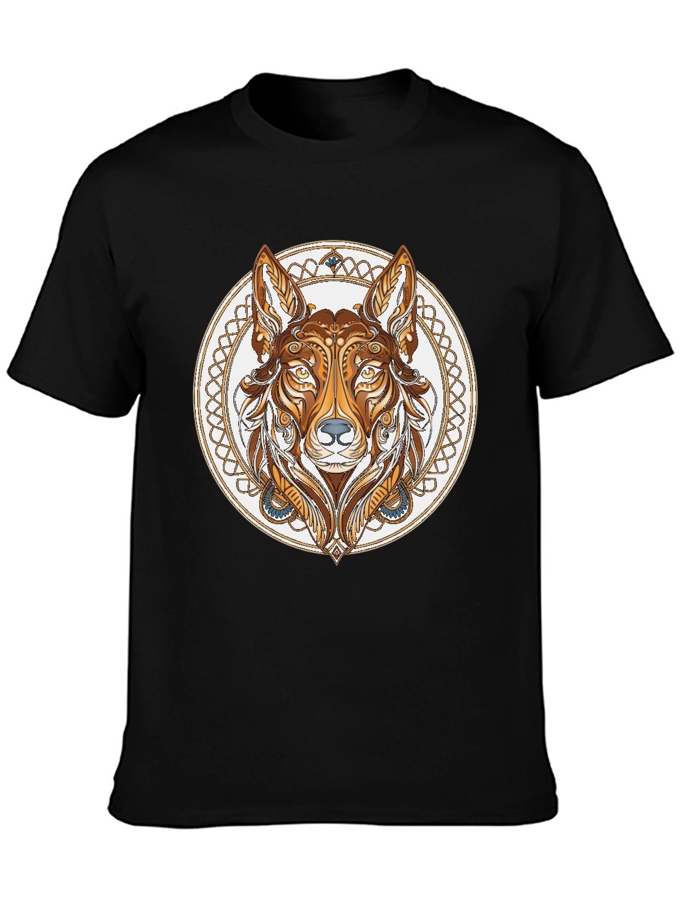 Black Tribal Wolf Graphic Tee - Black view 3