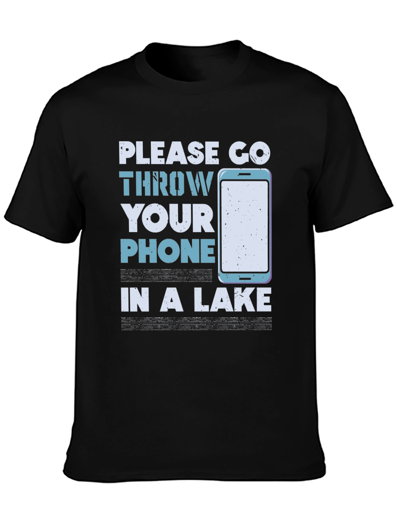 Black Humorous "Throw Your Phone in a Lake" Graphic Tee view 3
