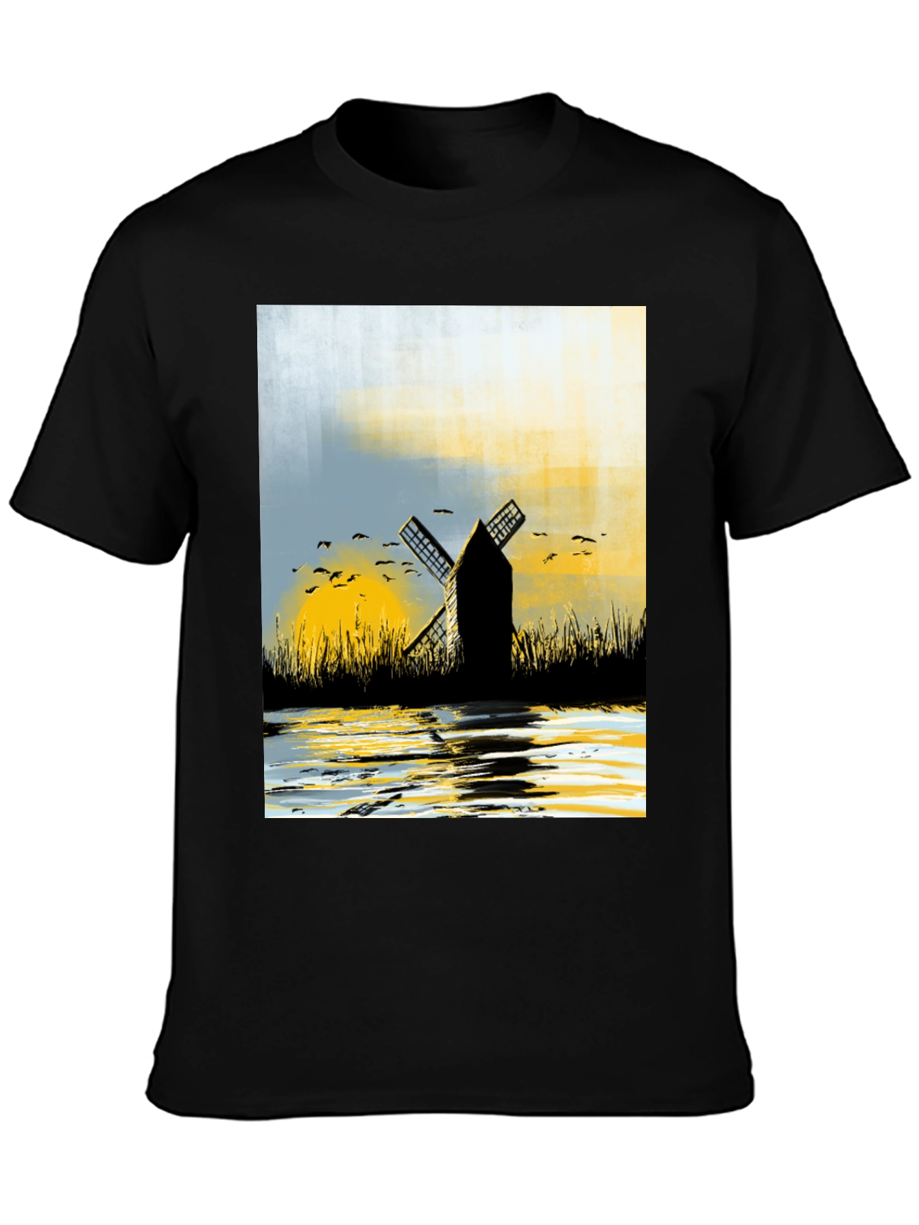 Black Windmill Graphic Tee - Artistic Black T-Shirt view 3
