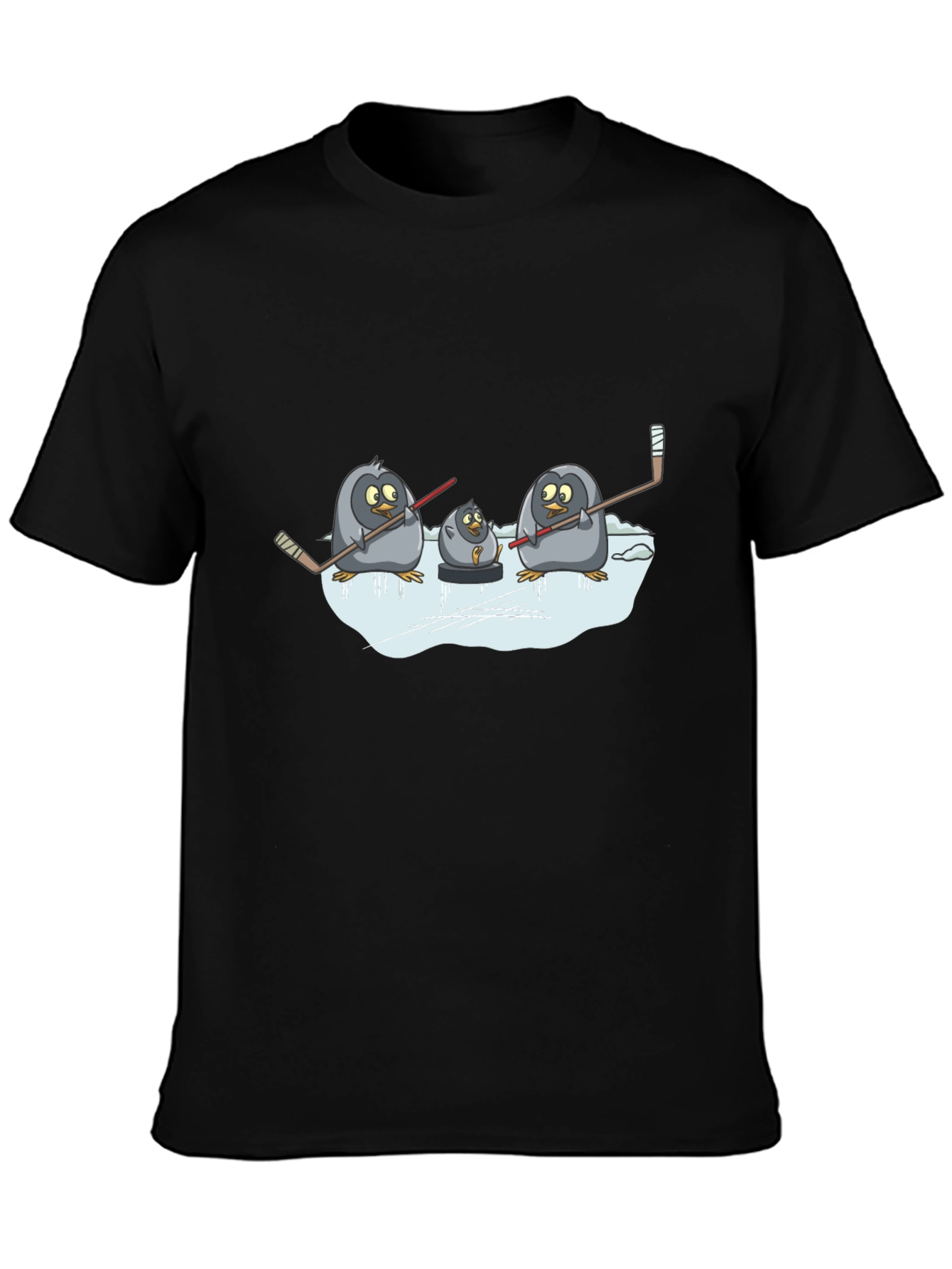 Black Penguin Hockey T-Shirt - Black Cotton Tee view 3