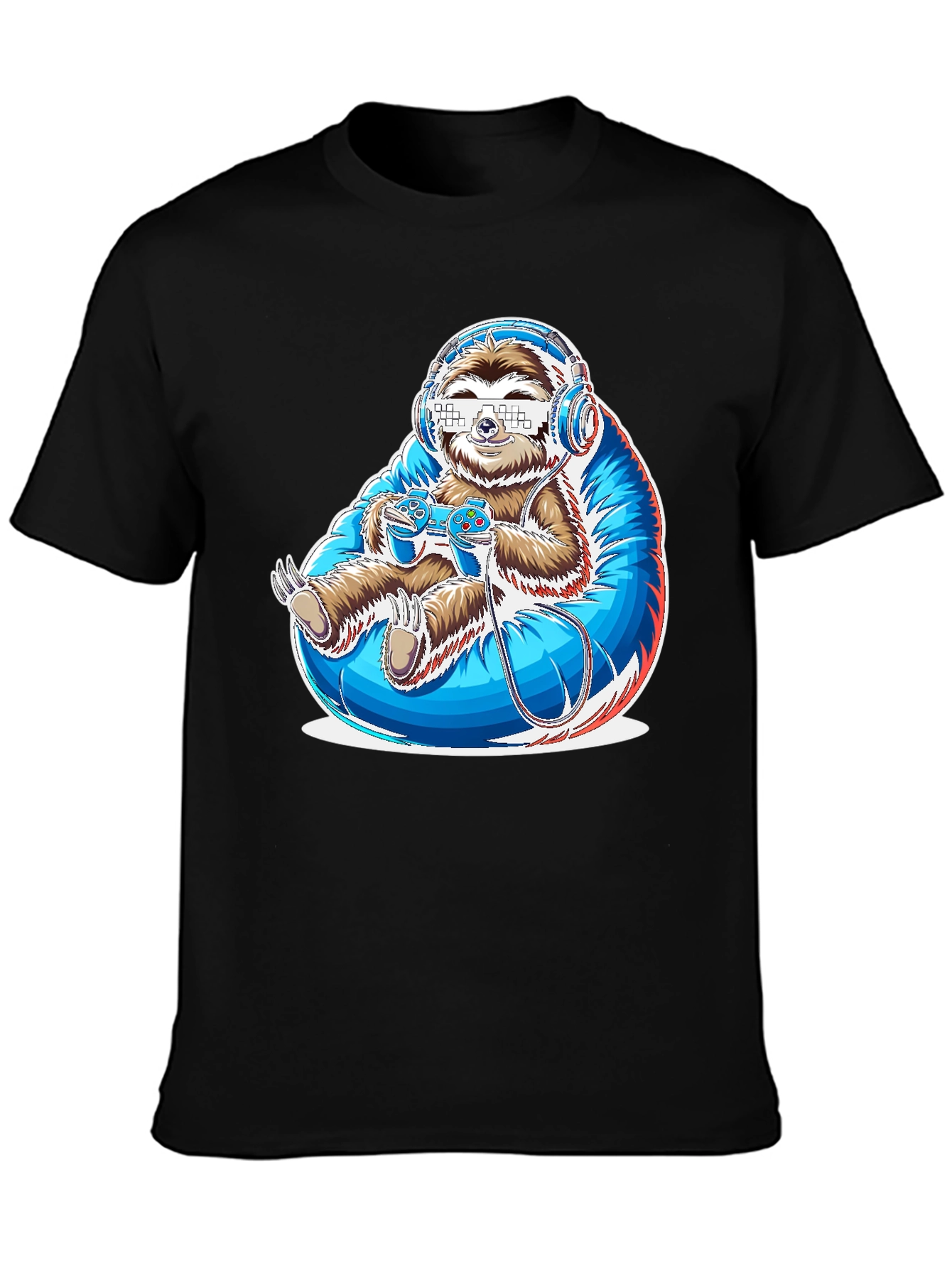 Black Gamer Sloth Graphic Tee - Funny Cool Relaxed Style view 3