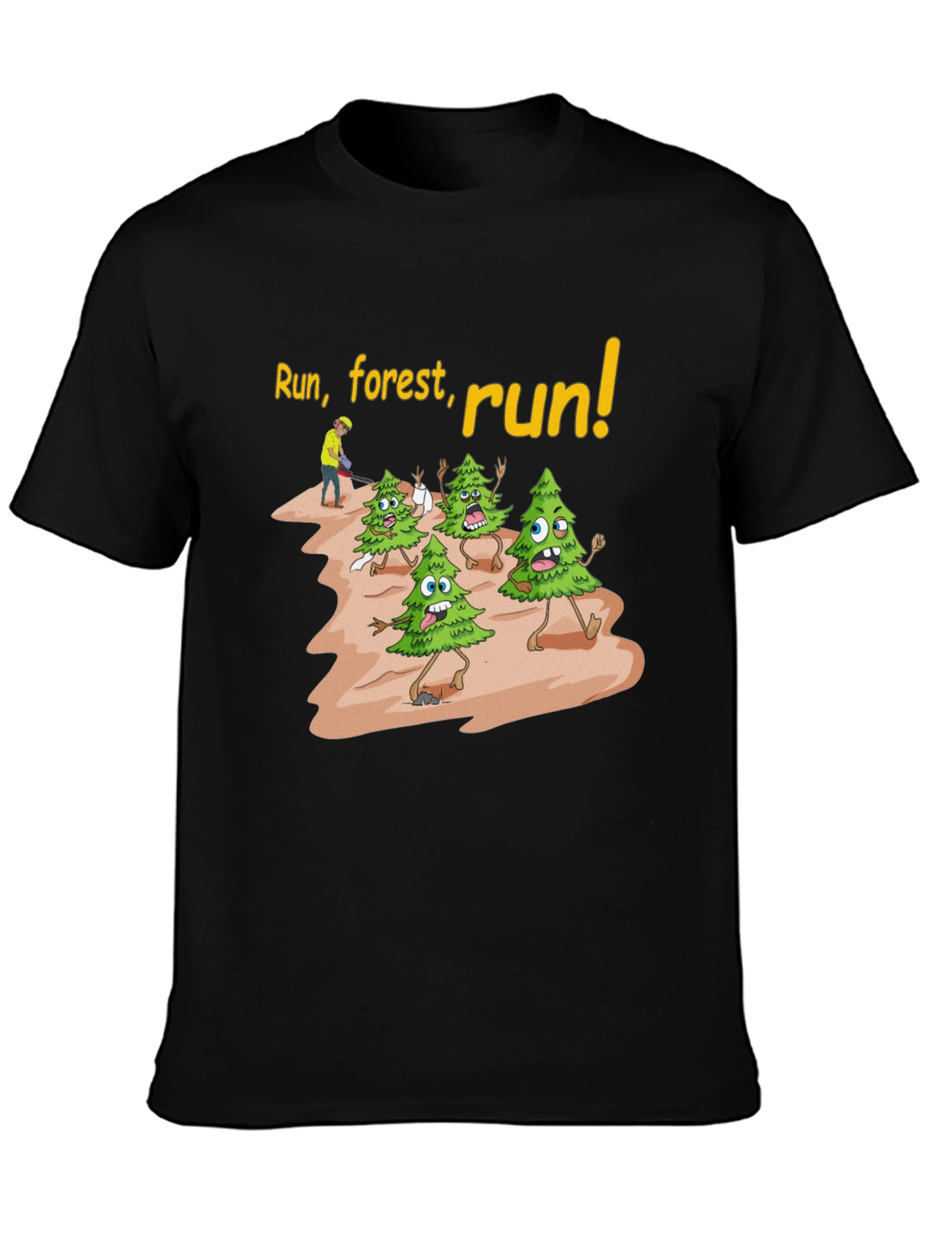 Black Run Forest Run T-Shirt Funny Cartoon Trees view 3
