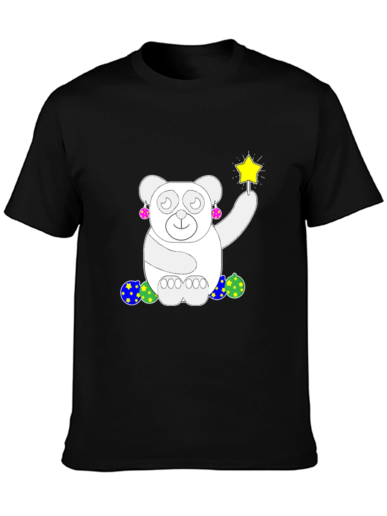 Black Whimsical Bear Graphic Tee - Black Cotton Comfort view 3