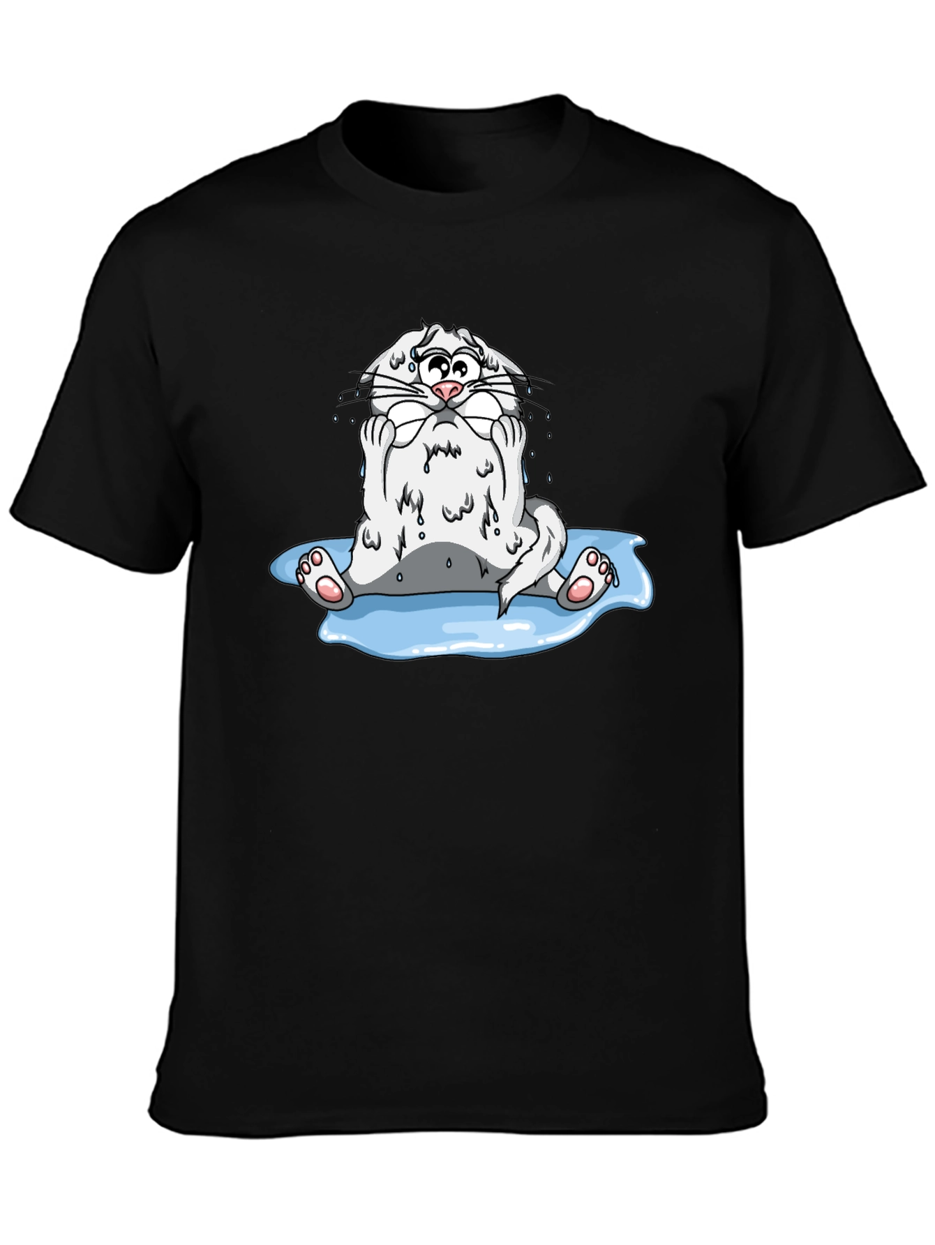 Black Sad Cat Black T-Shirt view 3