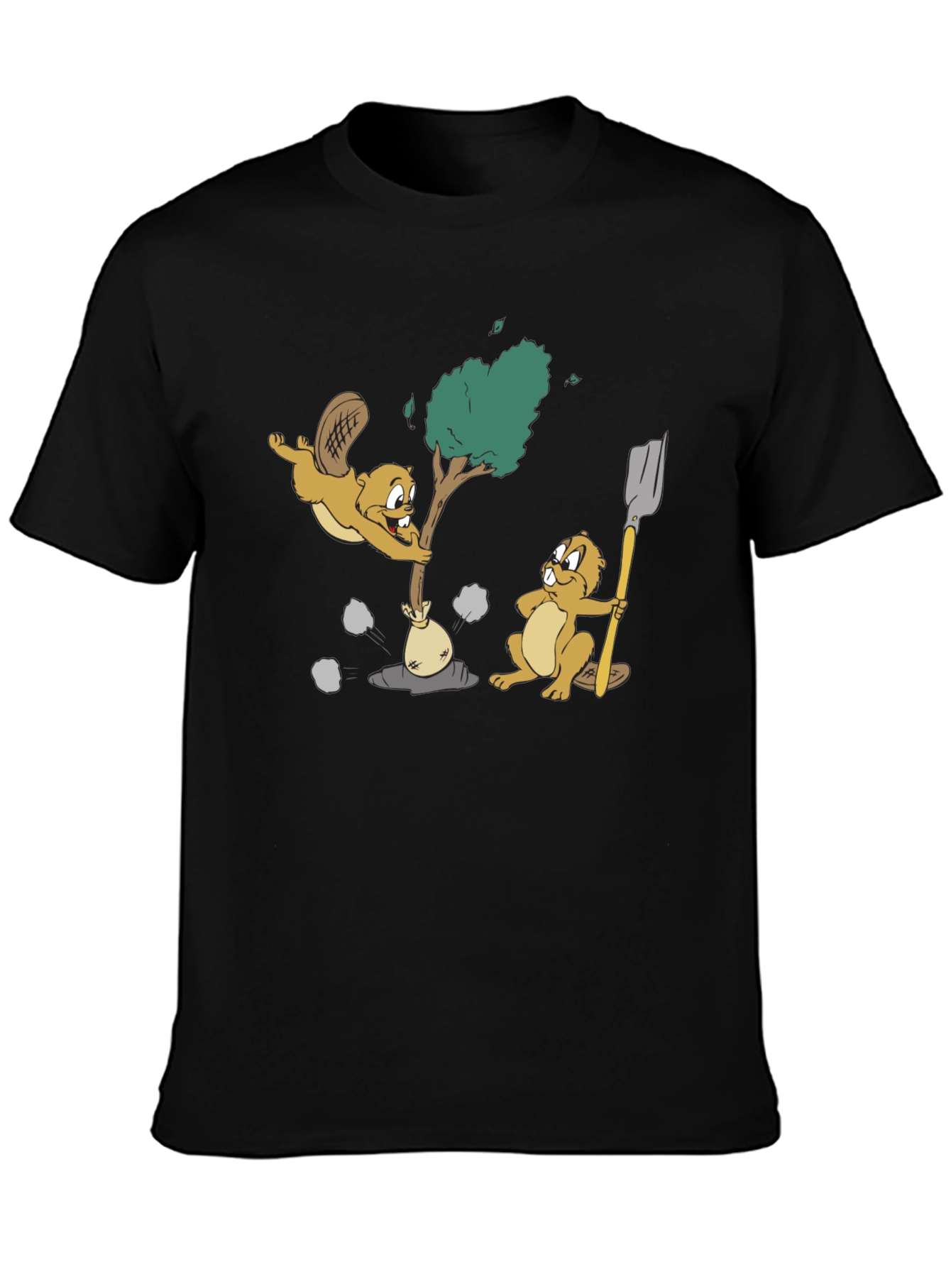 Black Cartoon Beaver T-Shirt view 3