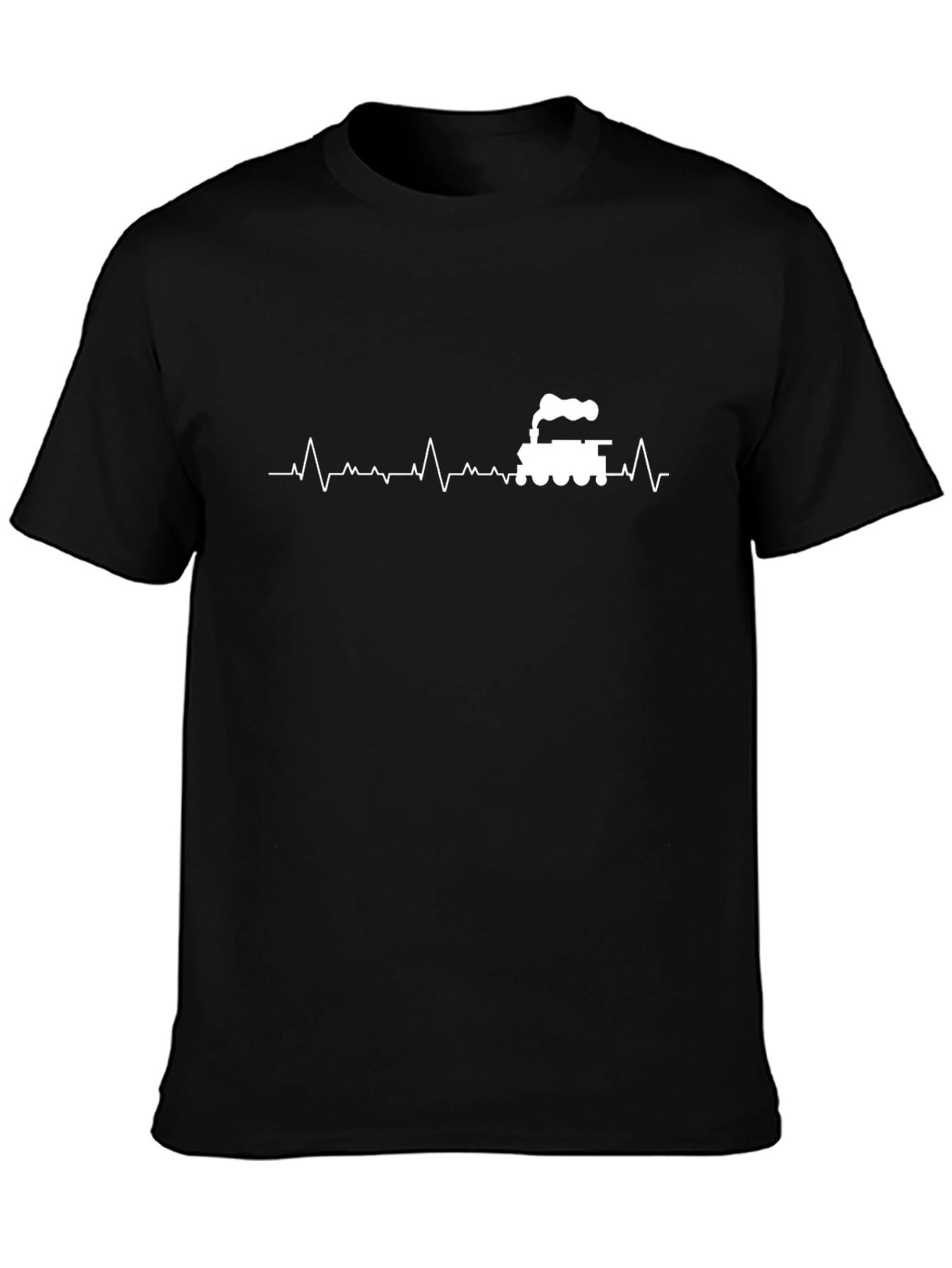 Black Train Heartbeat Graphic Tee - Black Cotton T-Shirt view 3