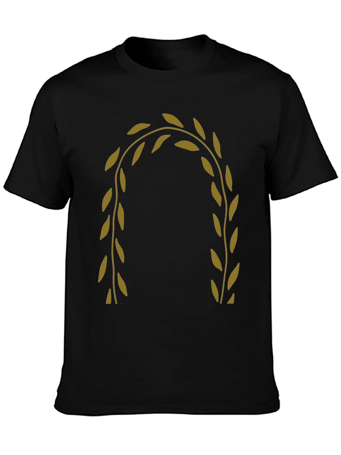 Black Men's Black T-Shirt with Olive Branch Design view 3