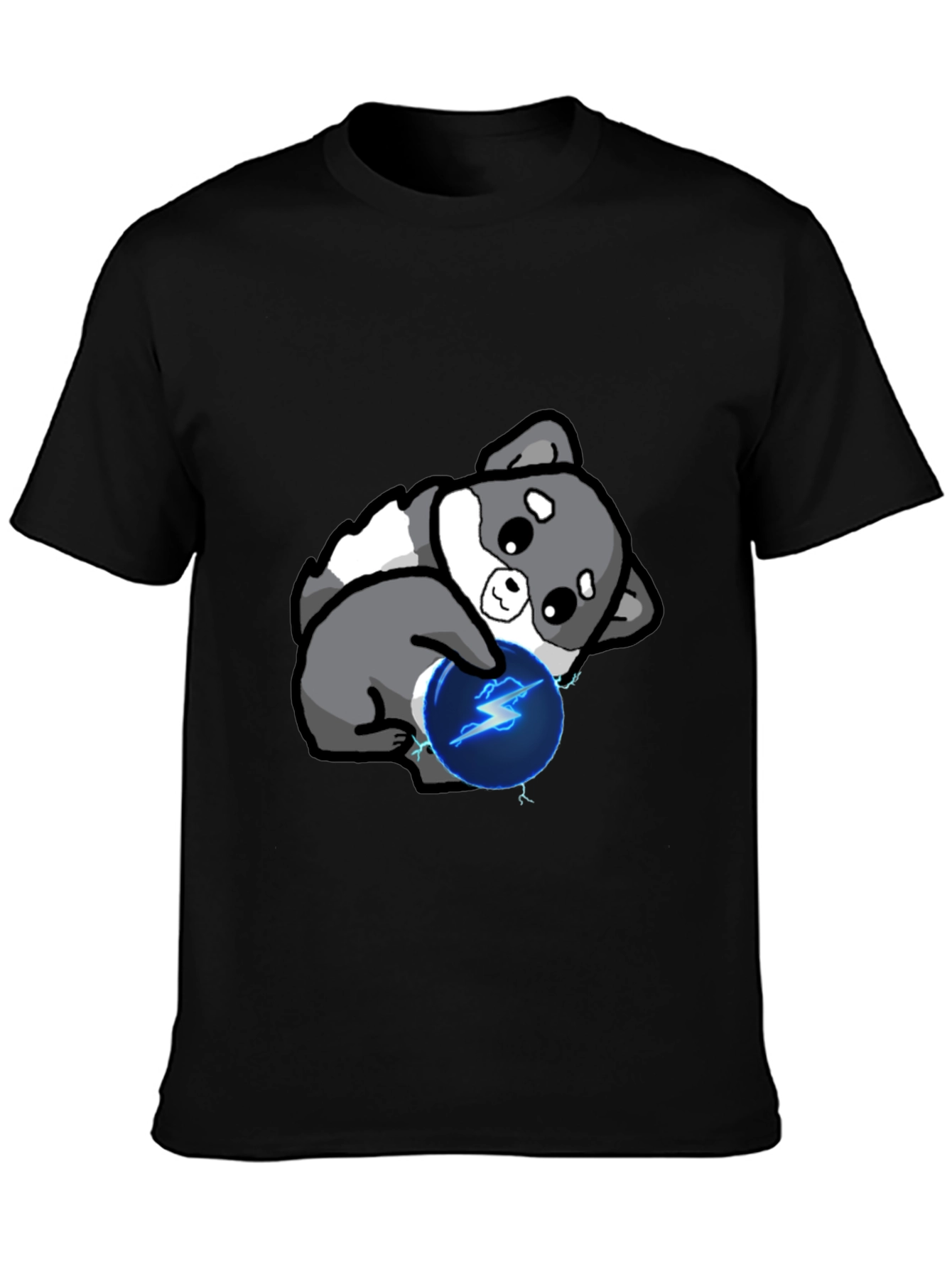 Black Cute Doge with Lightning Ball T-Shirt view 3