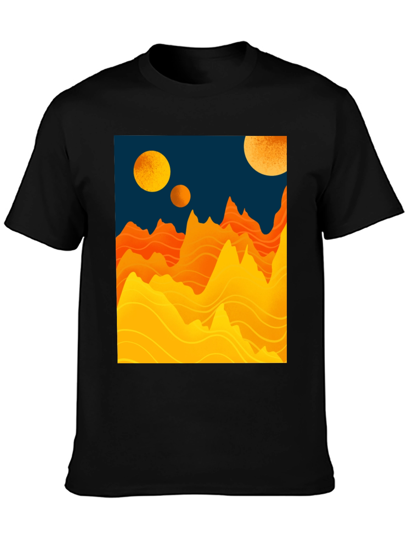 Black Planetary Graphic Tee - Sci-Fi Mountainscape Design view 3