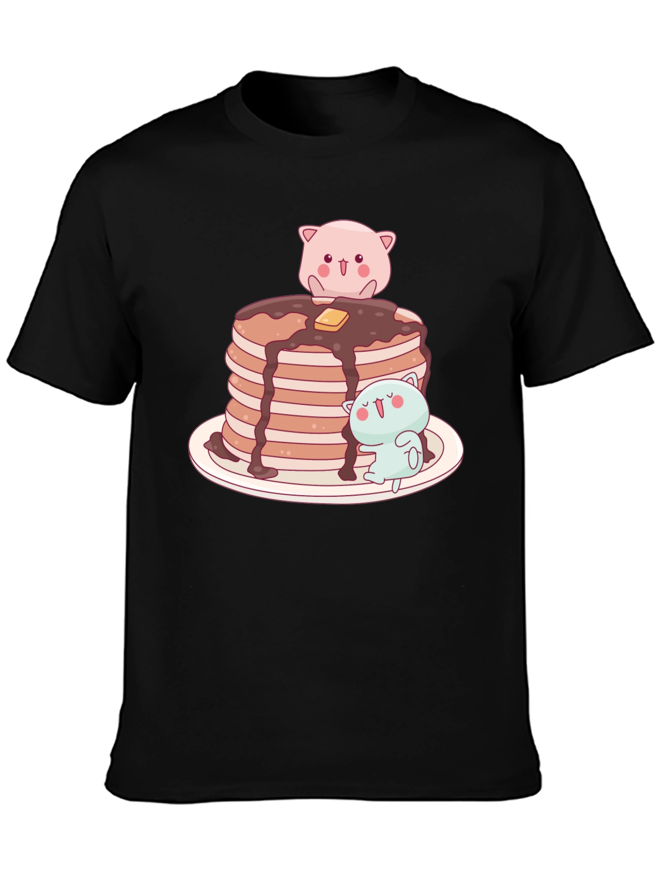 Black Pancake Stack Kawaii T-Shirt view 3