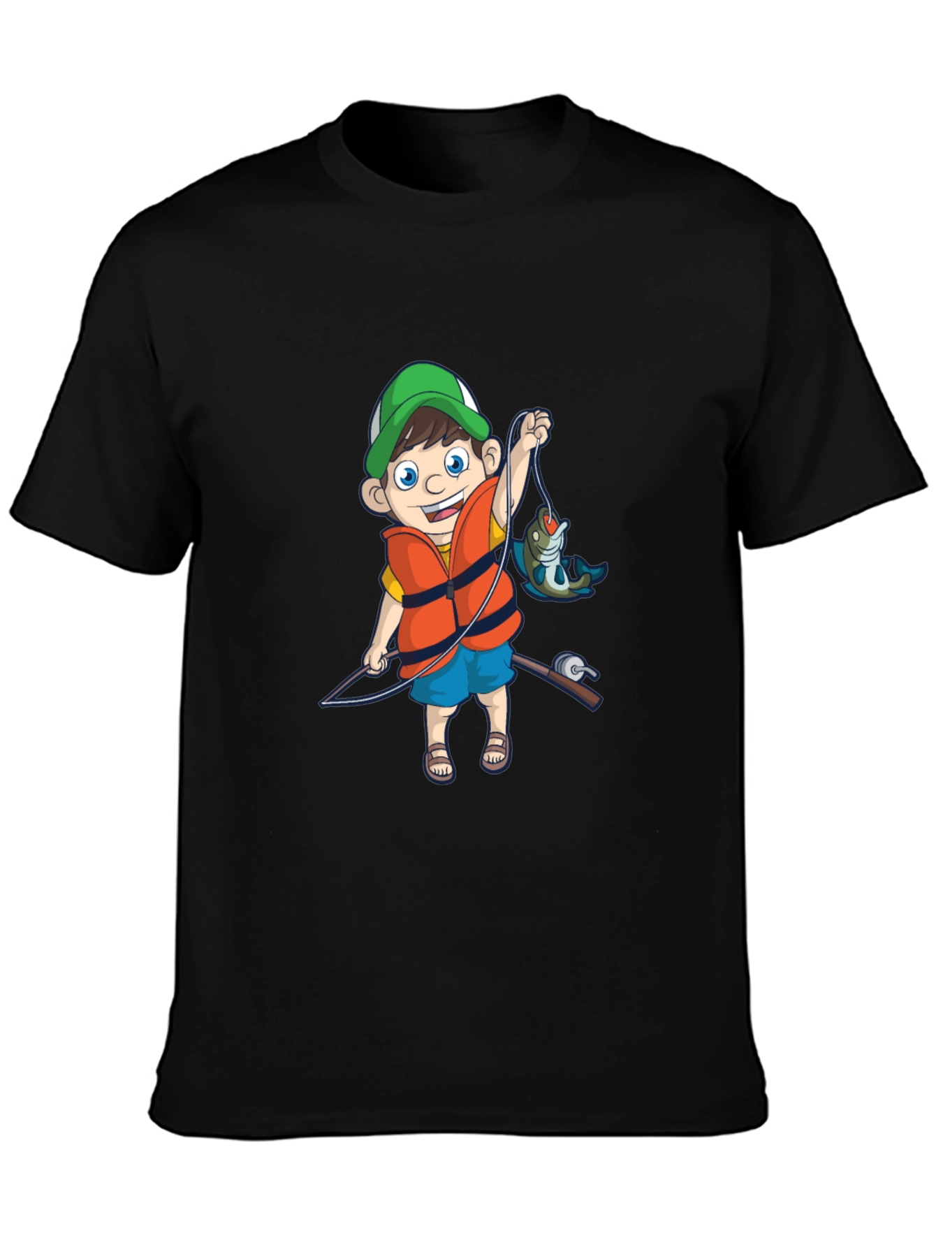 Black Cartoon Fisherman Graphic Tee view 3