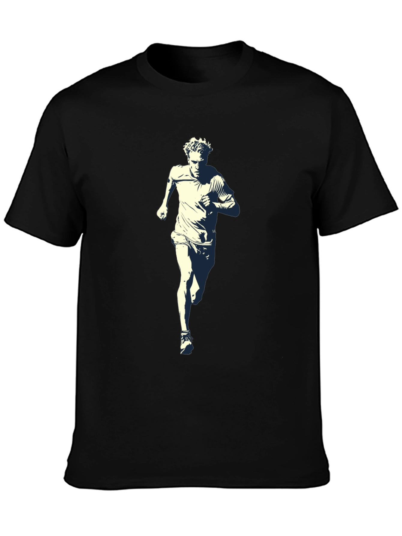 Black Men's Black T-Shirt with Runner Graphic view 3
