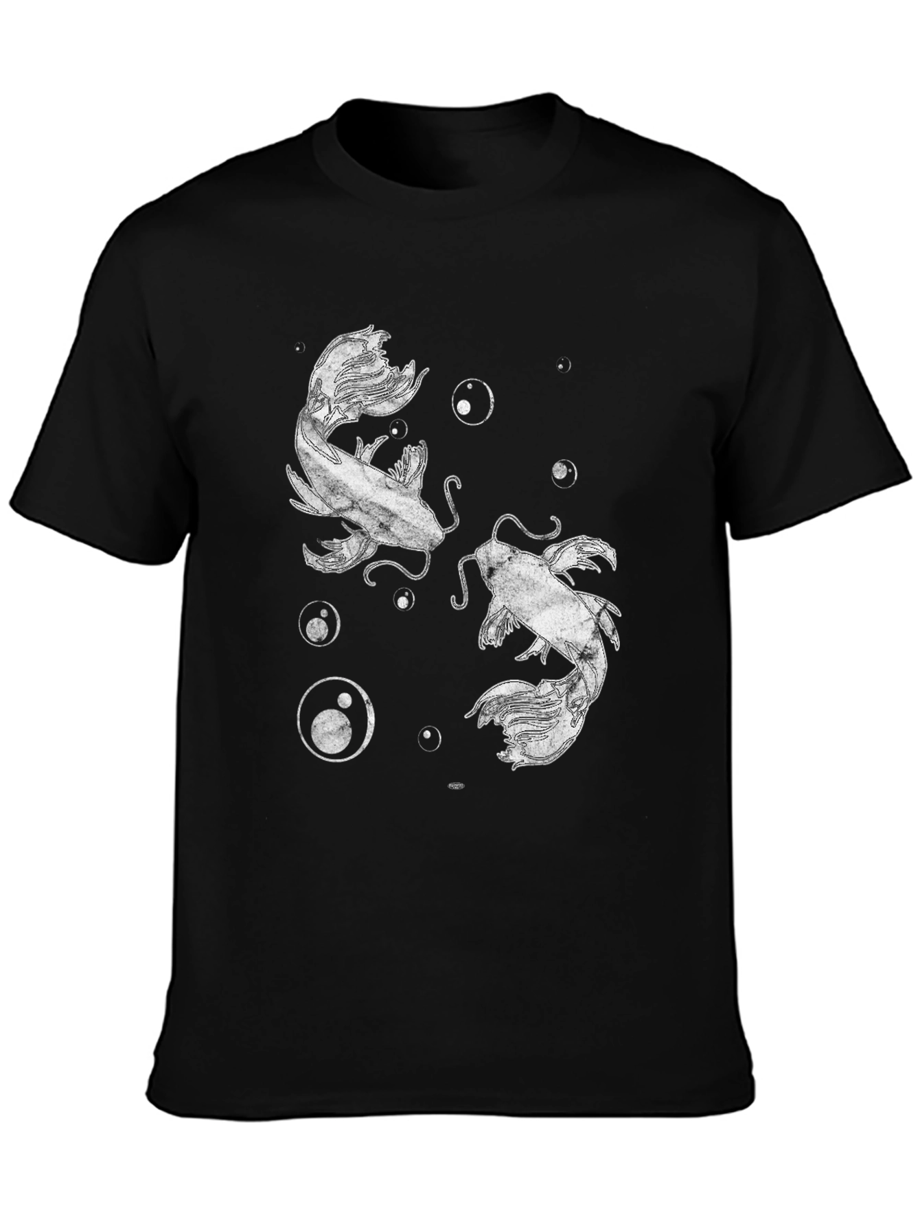 Black Koi Fish Graphic Print Black T-Shirt view 3
