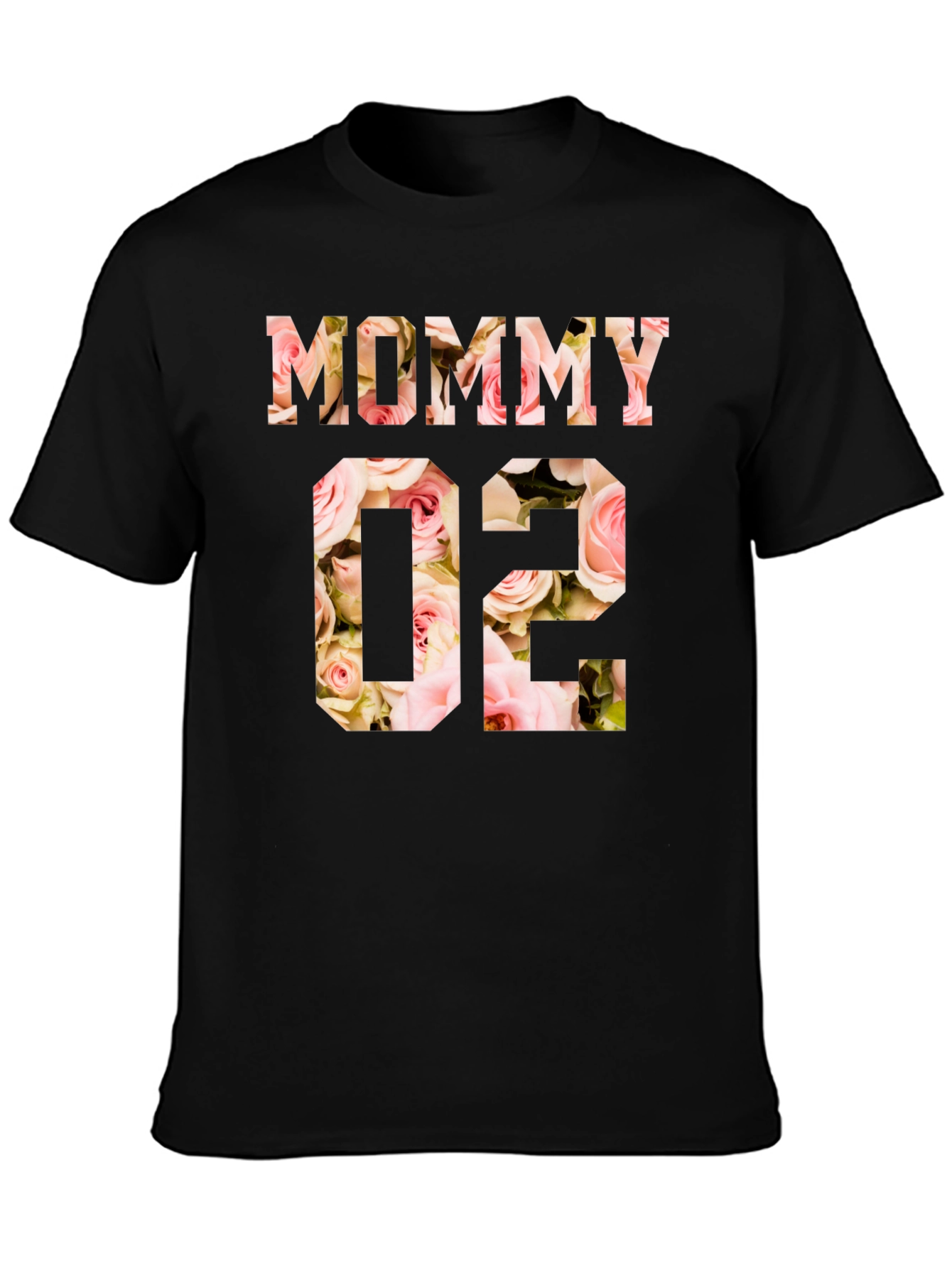Black Mommy '02 Floral Print Black T-Shirt view 3
