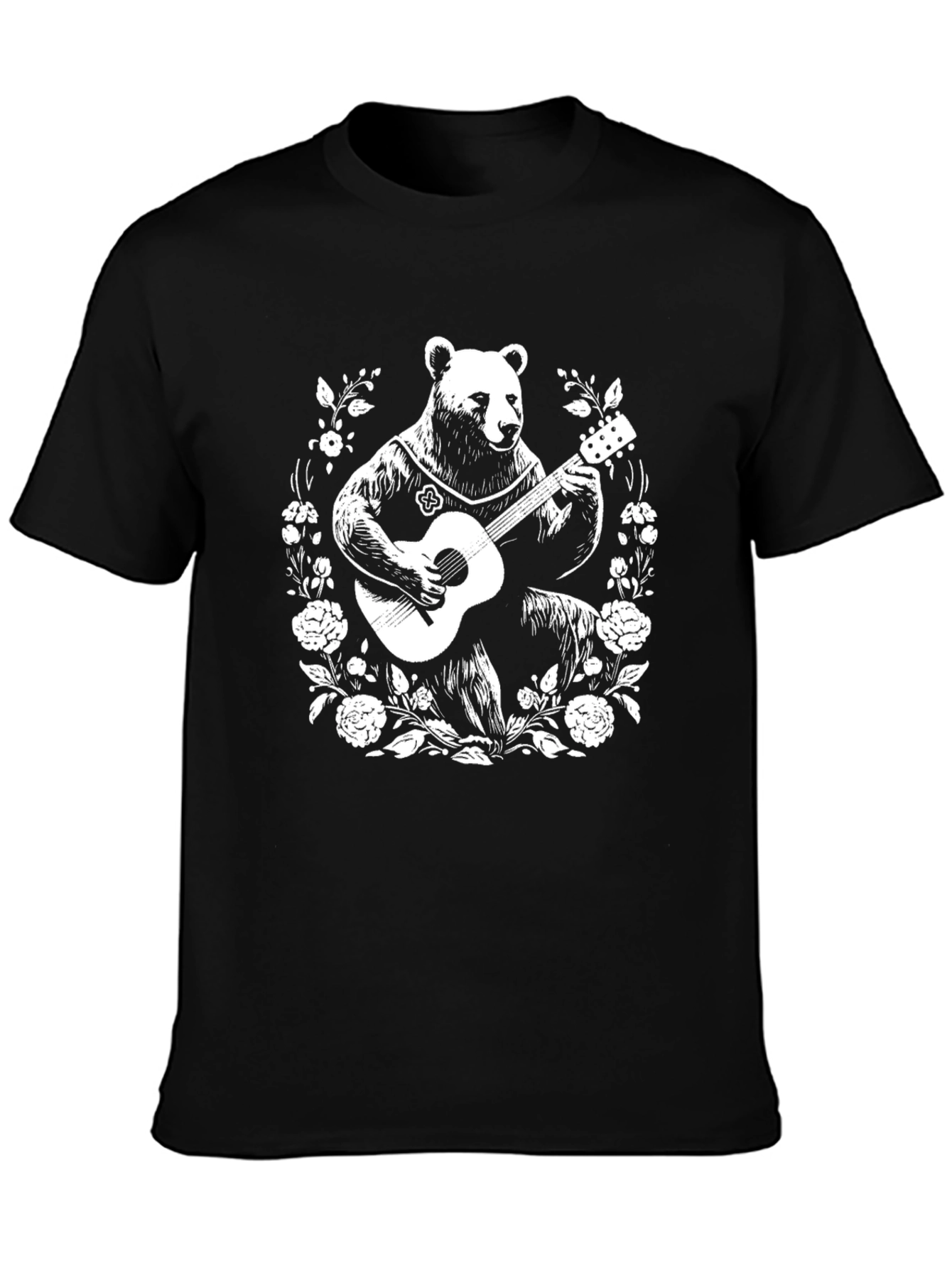 Black Bear Guitarist Graphic Tee - Black Cotton T-Shirt view 3