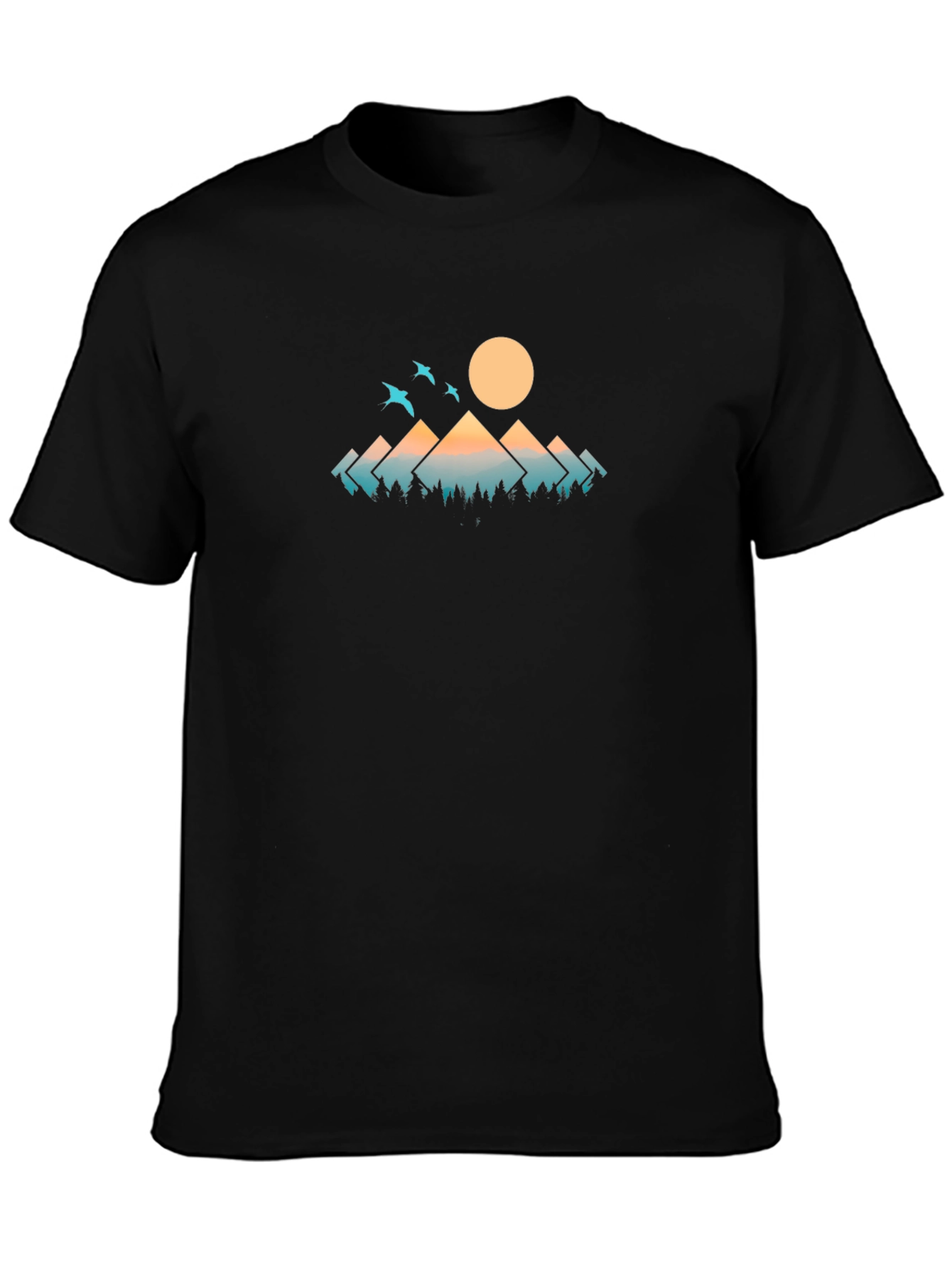 Black Mountain & Moon Graphic Tee - Black Cotton Casual Shirt view 3
