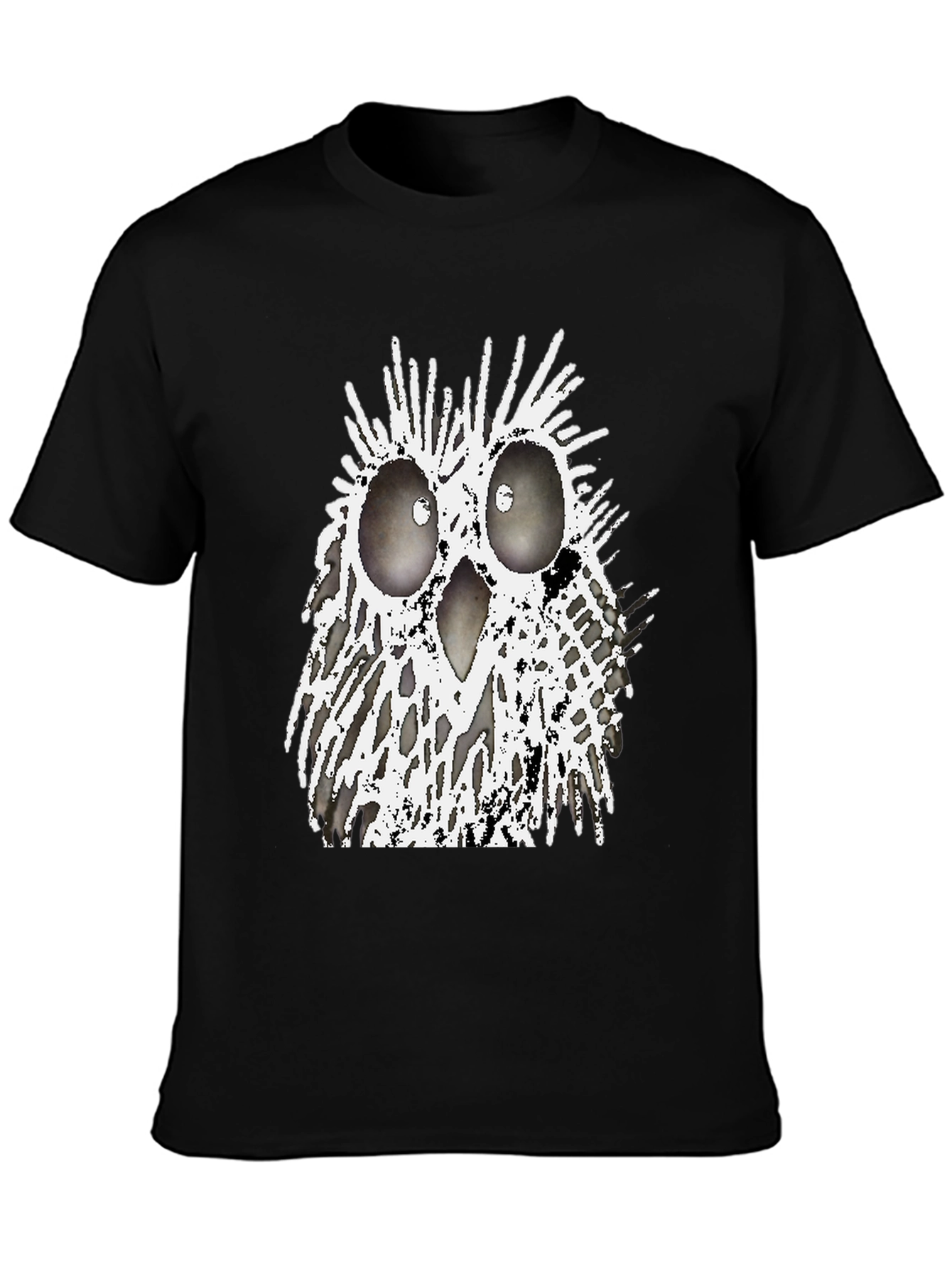 Black Abstract Owl Graphic T-Shirt - Black Crew Neck Tee view 3