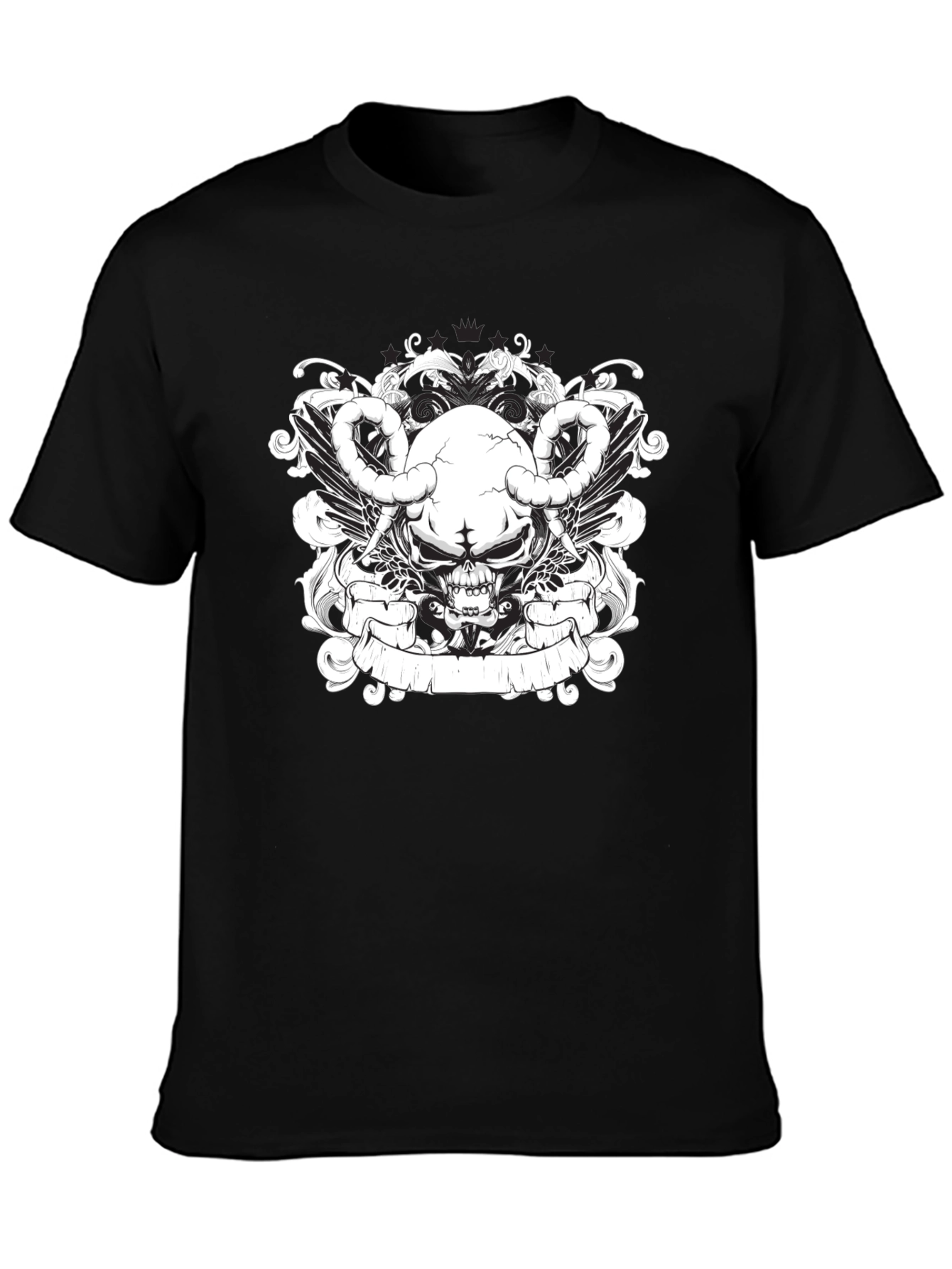 Black Skull & Wings Graphic Tee - Black Cotton T-Shirt view 3