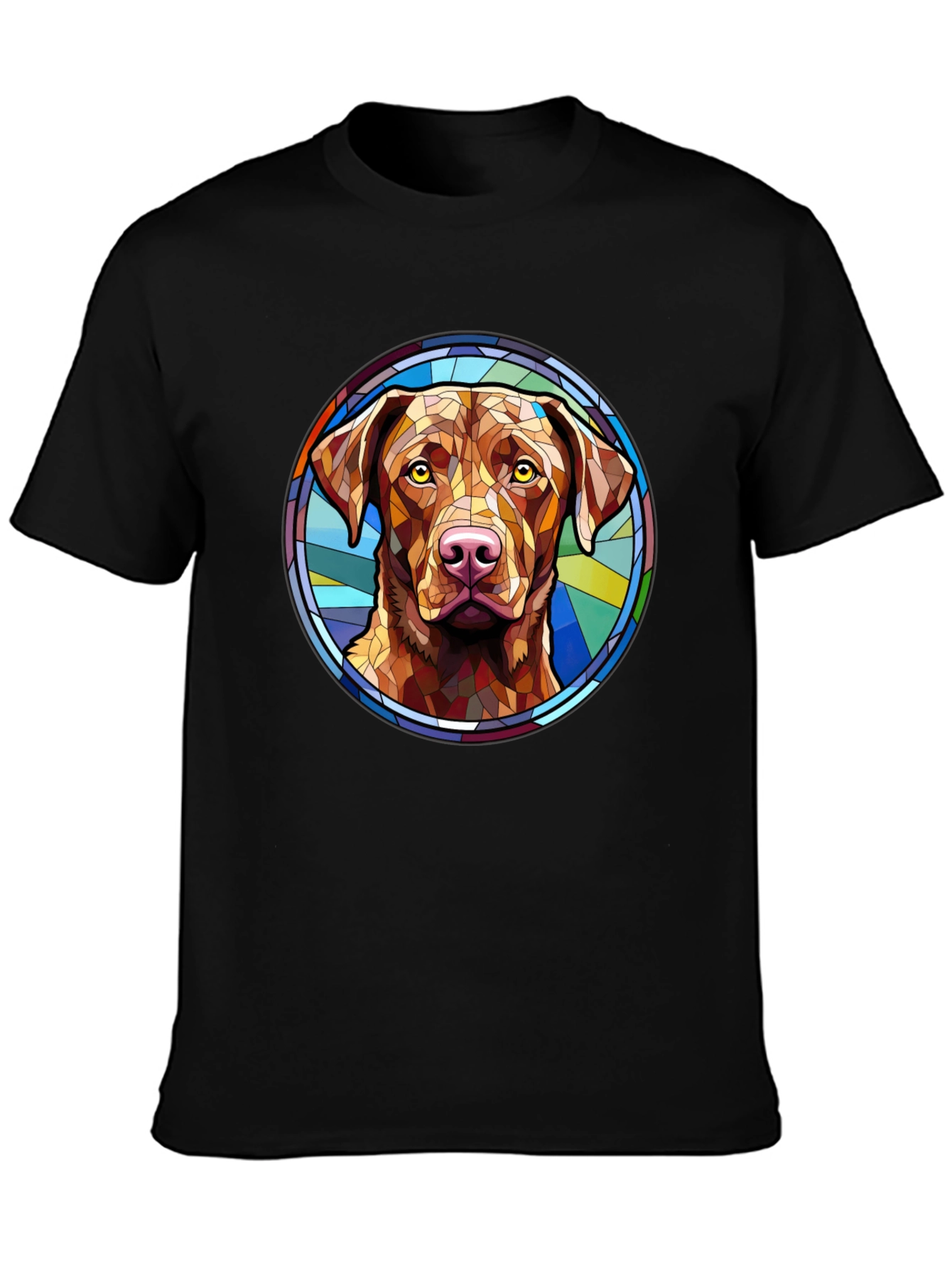 Black Dog Breed Stained Glass Style Tee view 3