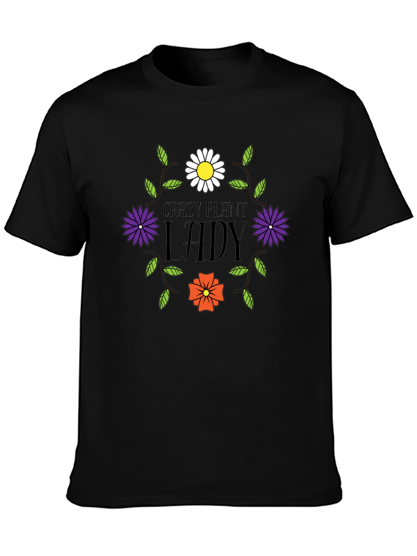 Black Crazy Plant Lady Graphic Tee - Unisex Black T-Shirt view 3