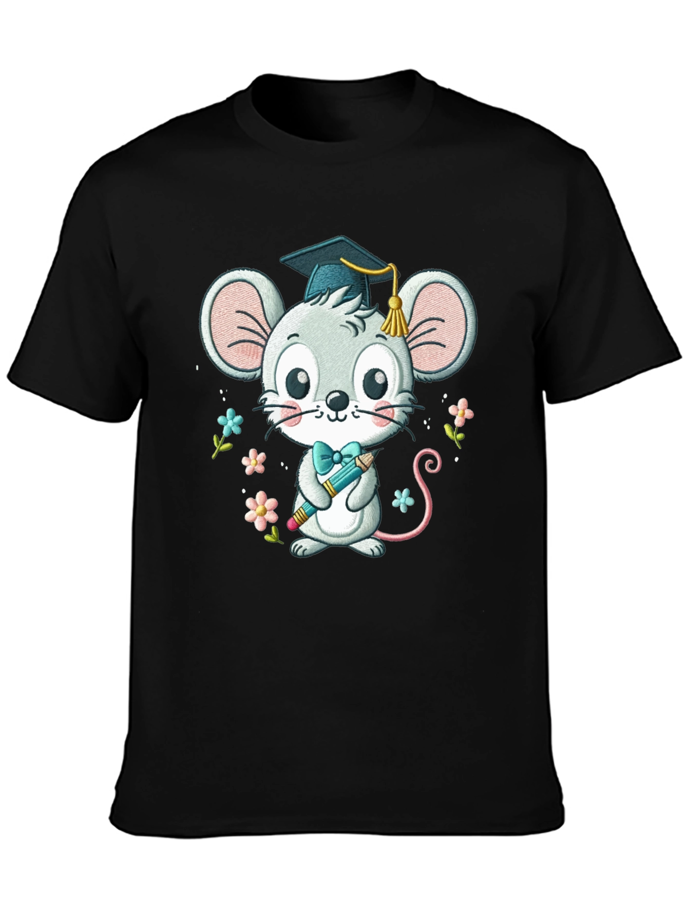 Black Graduation Mouse T-Shirt Cute Cartoon Animal Tee view 3