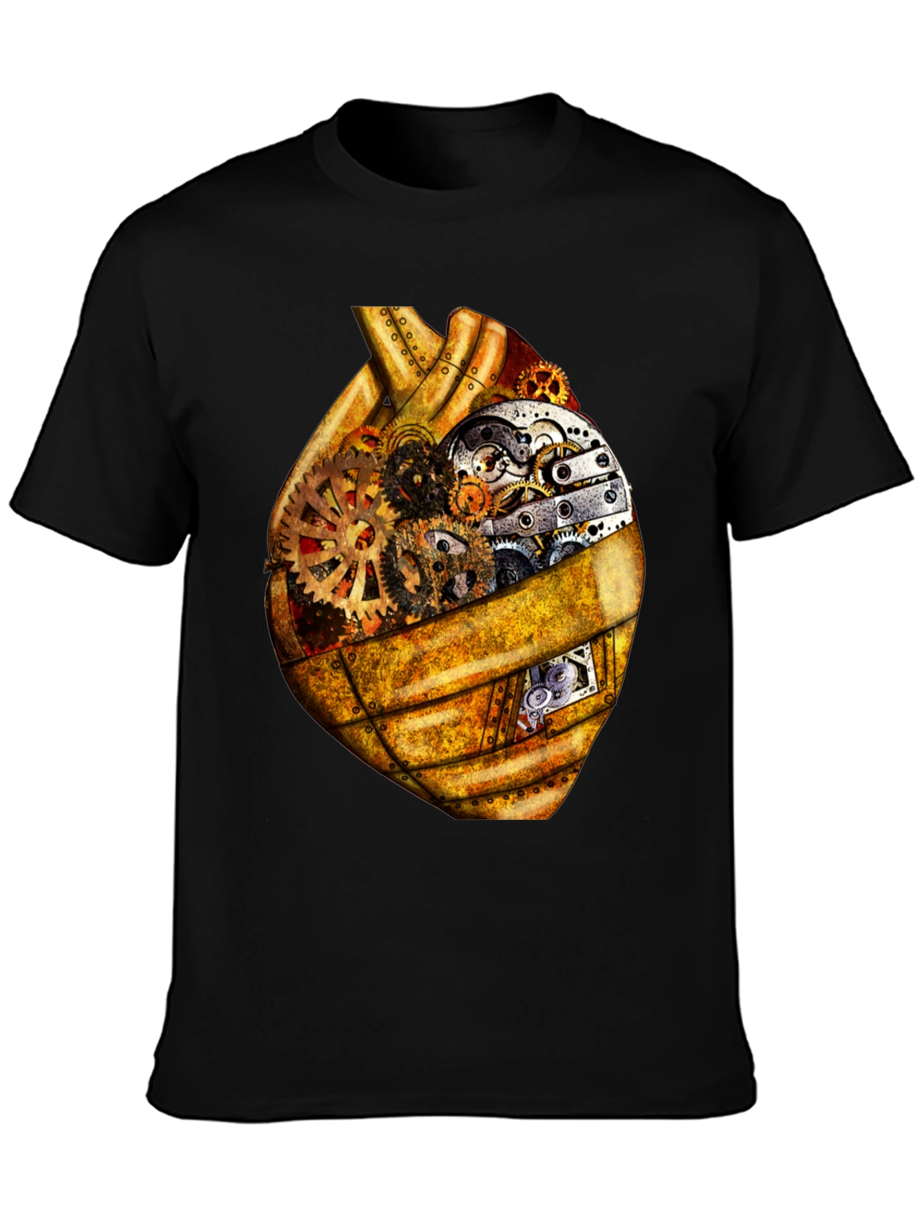Black Steampunk Heart Gears Graphic Tee view 3