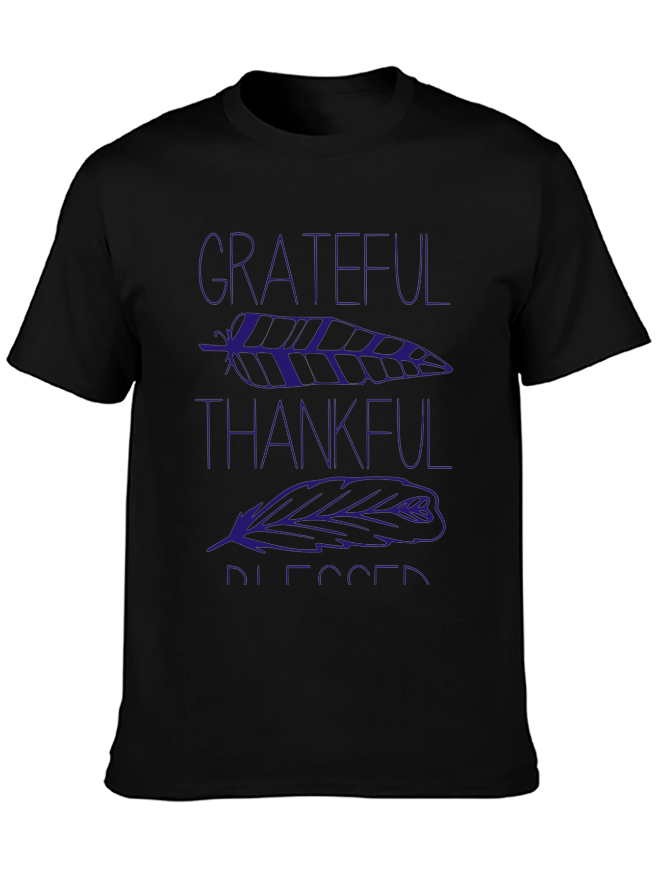 Black Grateful Thankful Blessed Feather Graphic T-Shirt view 3