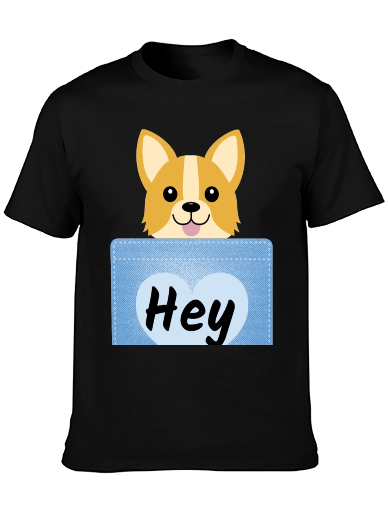 Black Cute Corgi Peek-a-Boo Pocket T-Shirt view 3