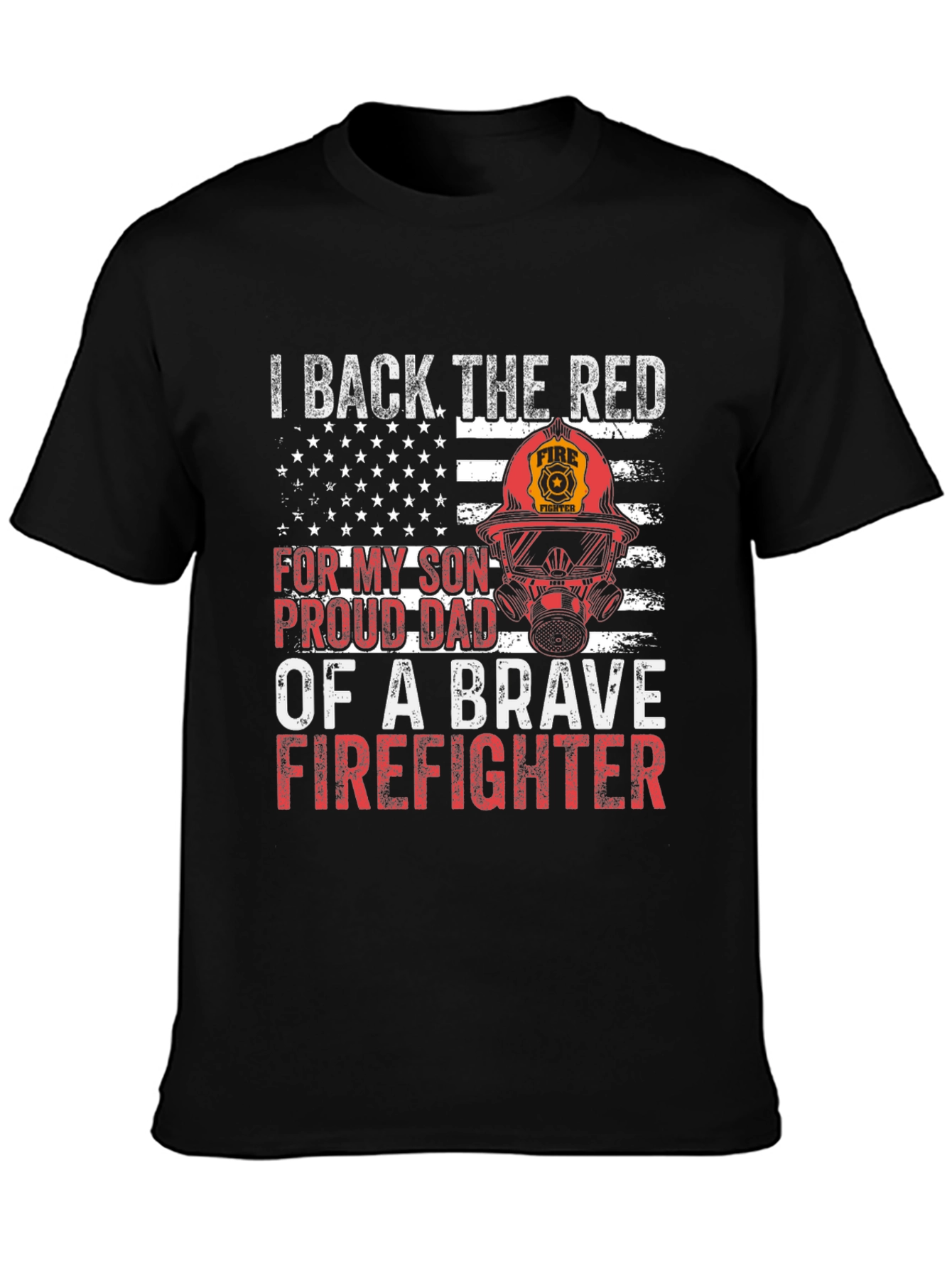 Black Proud Firefighter Dad T-Shirt view 3