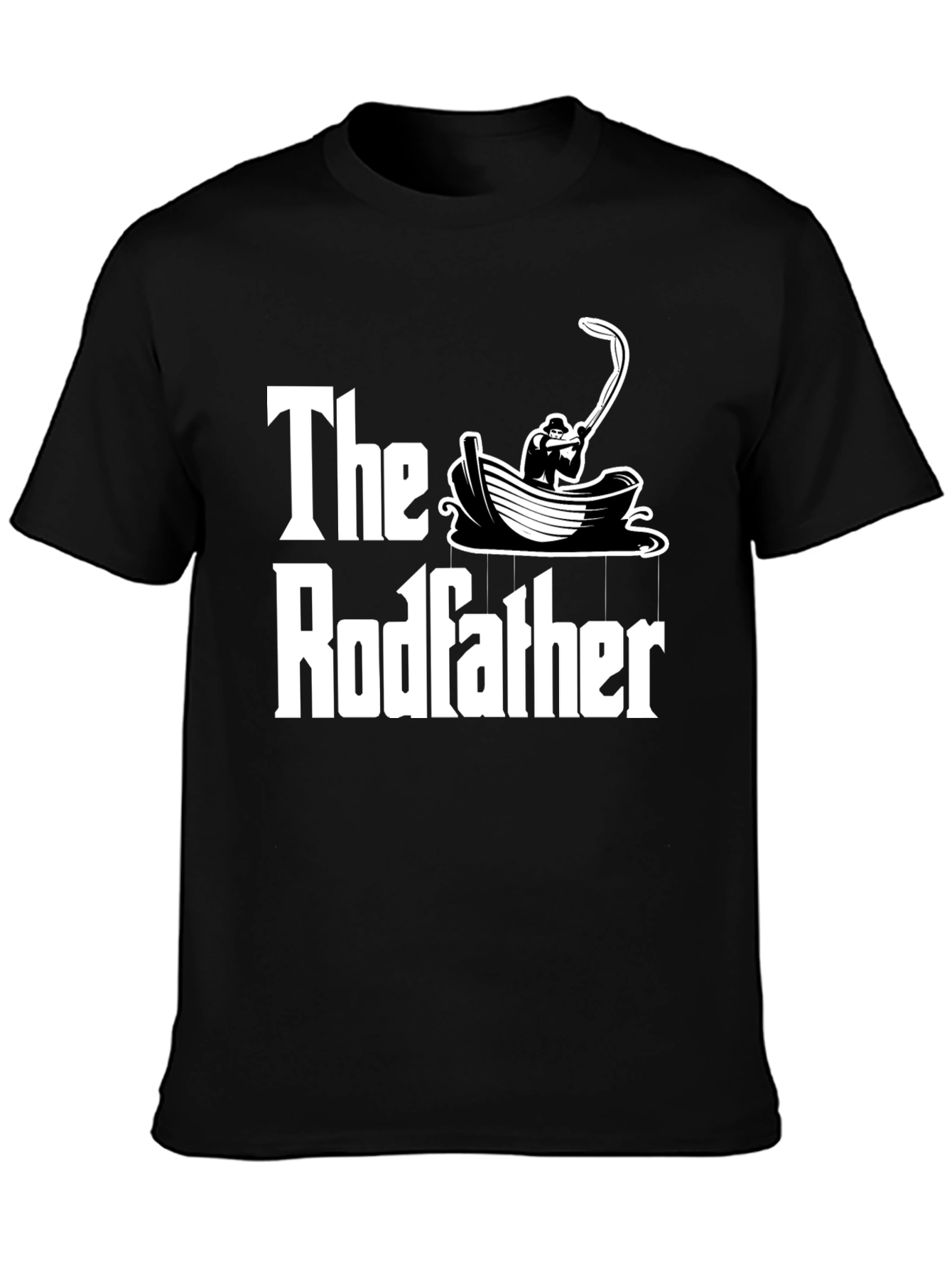 Black The Rodfather T-Shirt Fishing Design view 3