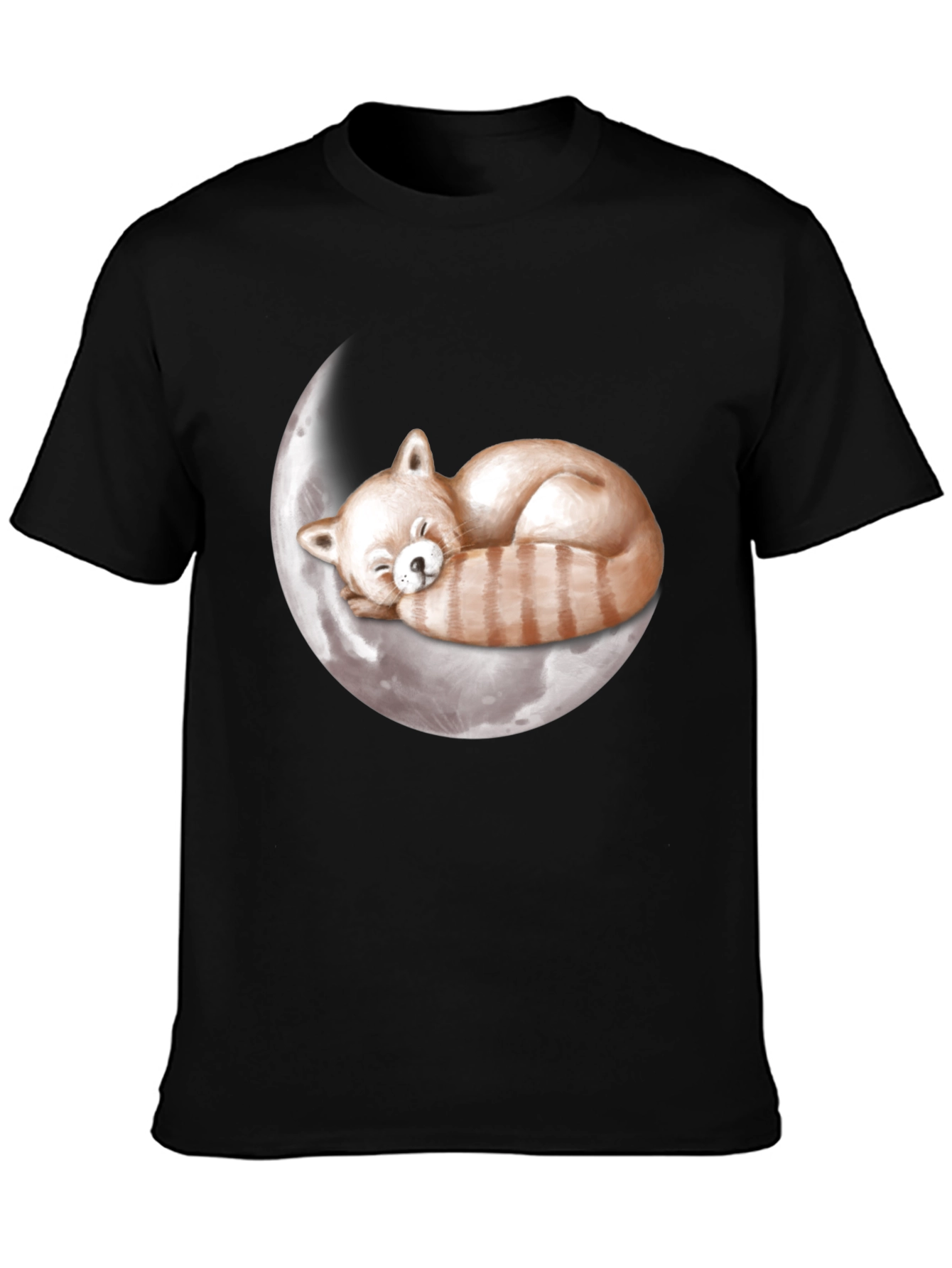 Black Red Panda Moon Sleep T-Shirt view 3