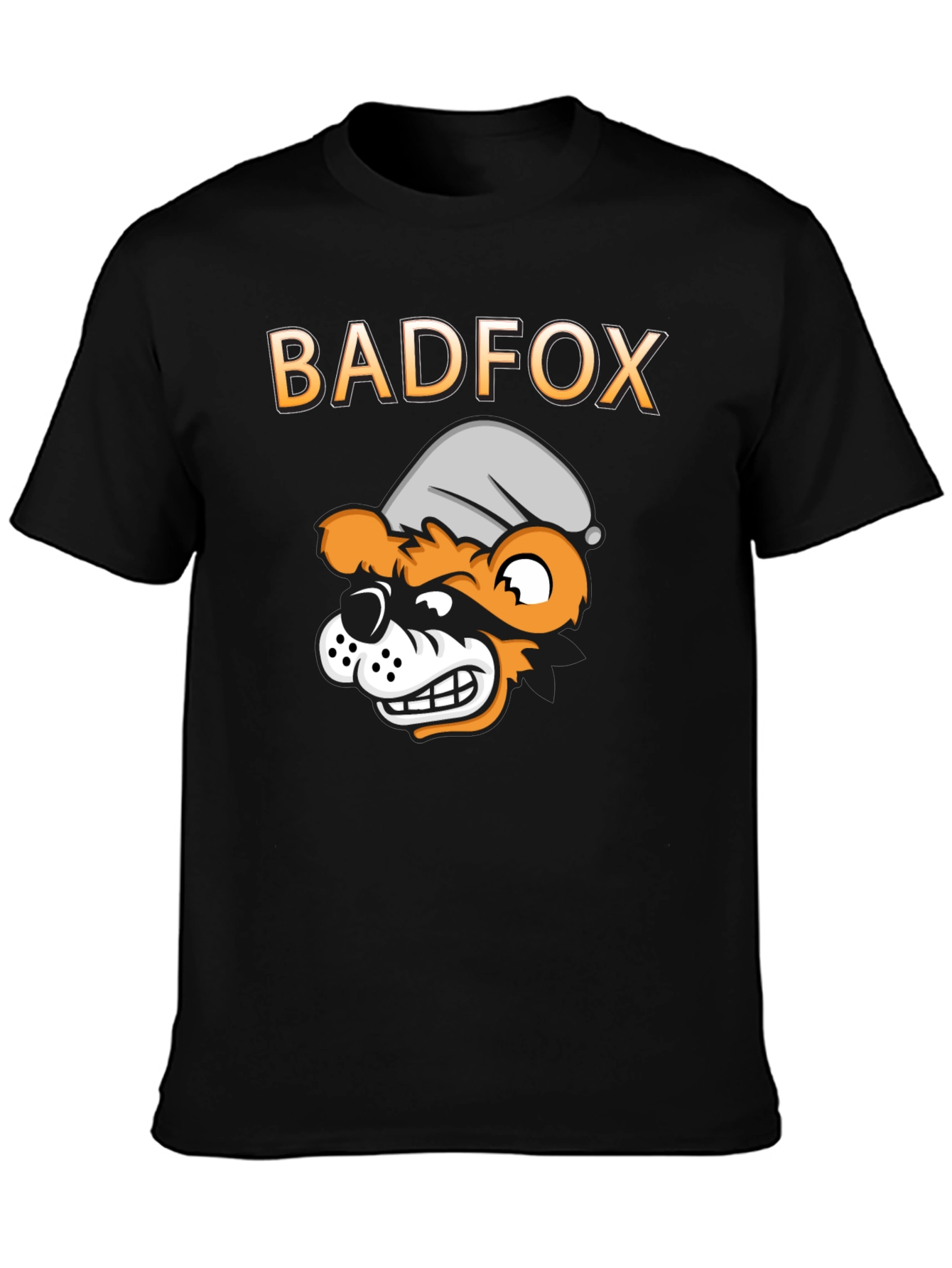Black Bad Fox Cartoon Graphic Print T-Shirt view 3