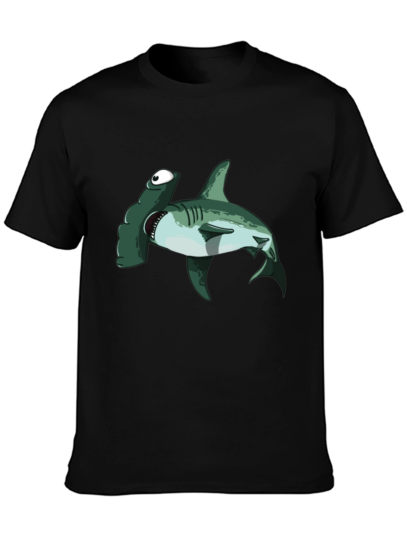 Black Hammerhead Shark T-Shirt - Cartoon Design view 3