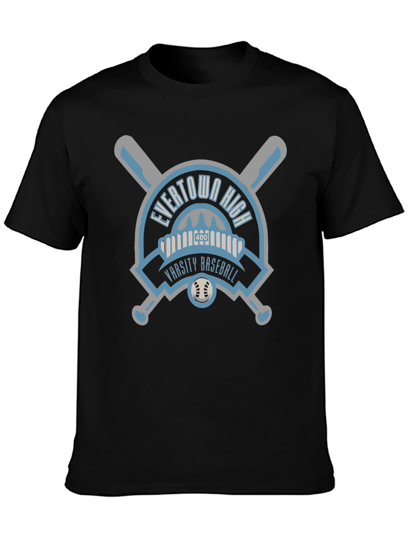 Black Evertown High Varsity Baseball Black T-Shirt view 3
