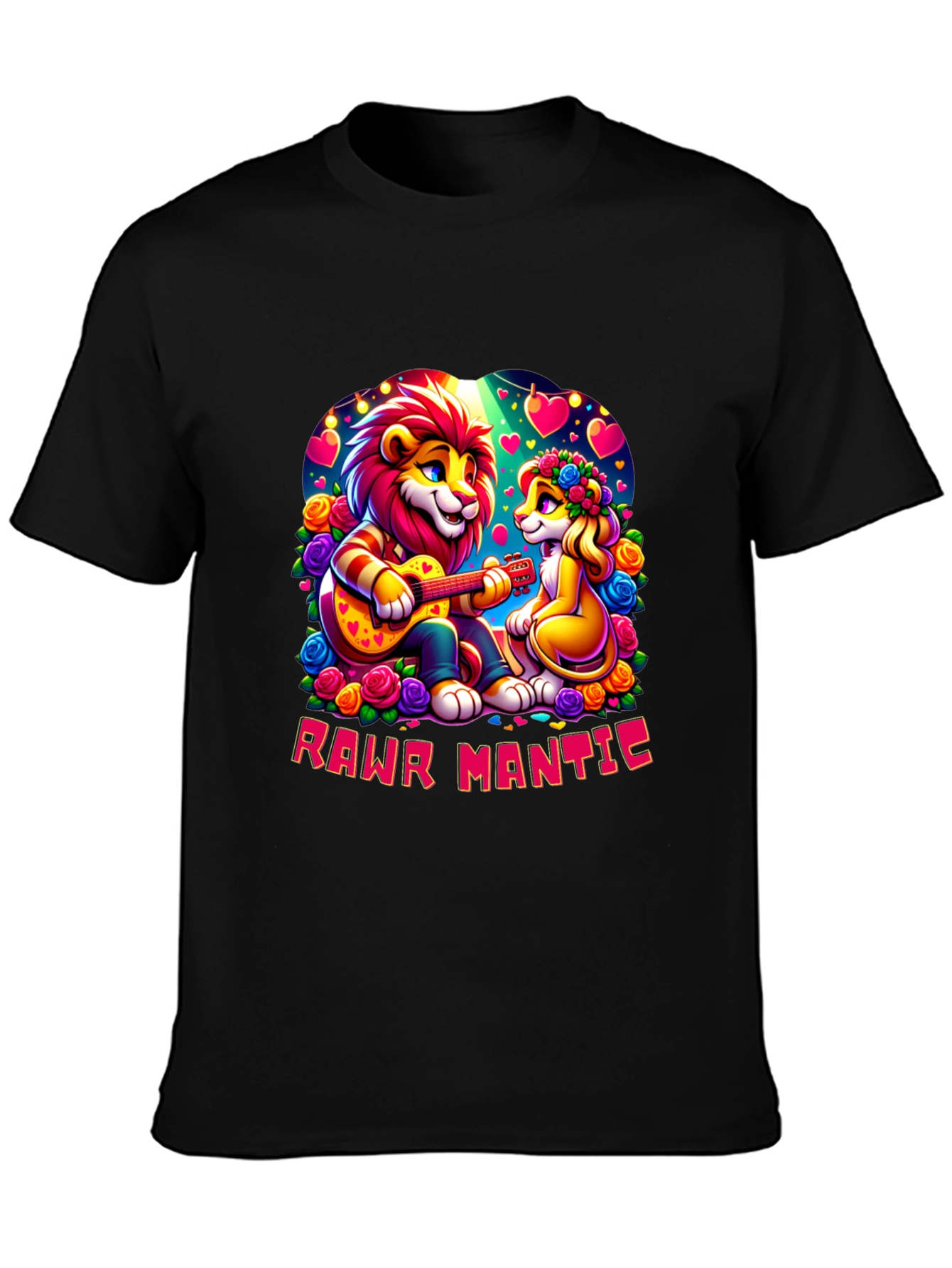 Black Rawr Mantic Lion Couple Graphic Tee view 3