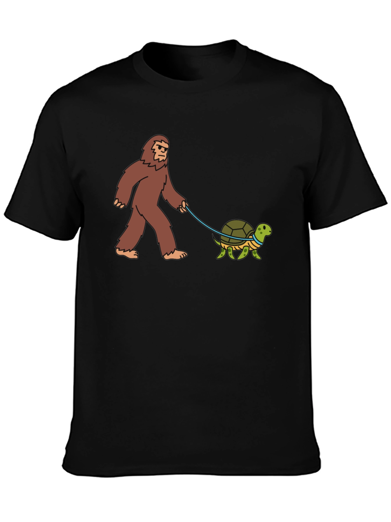 Black Bigfoot Walking Turtle Funny Graphic Tee view 3