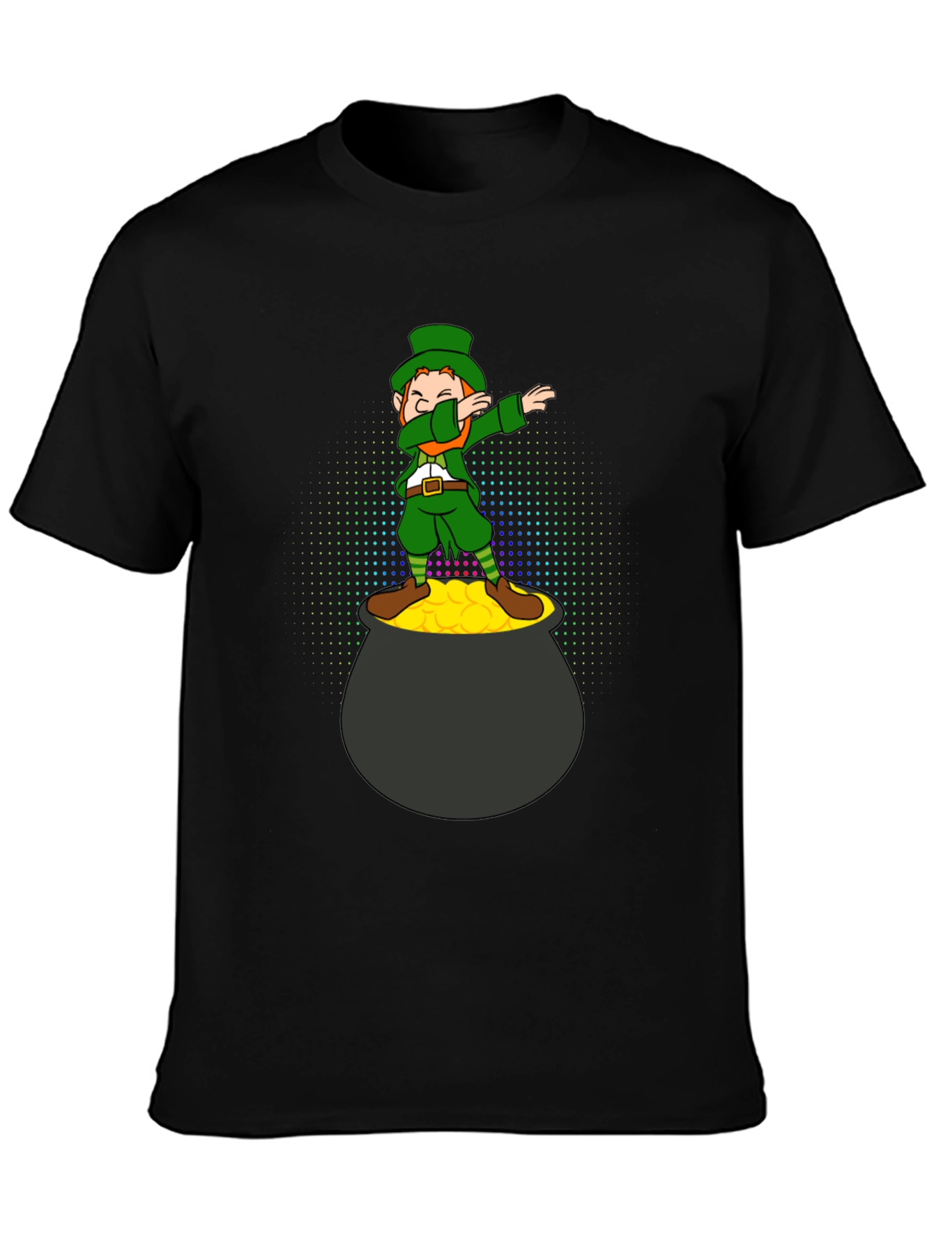 Black Lucky Dabbing Leprechaun Black T-Shirt view 3