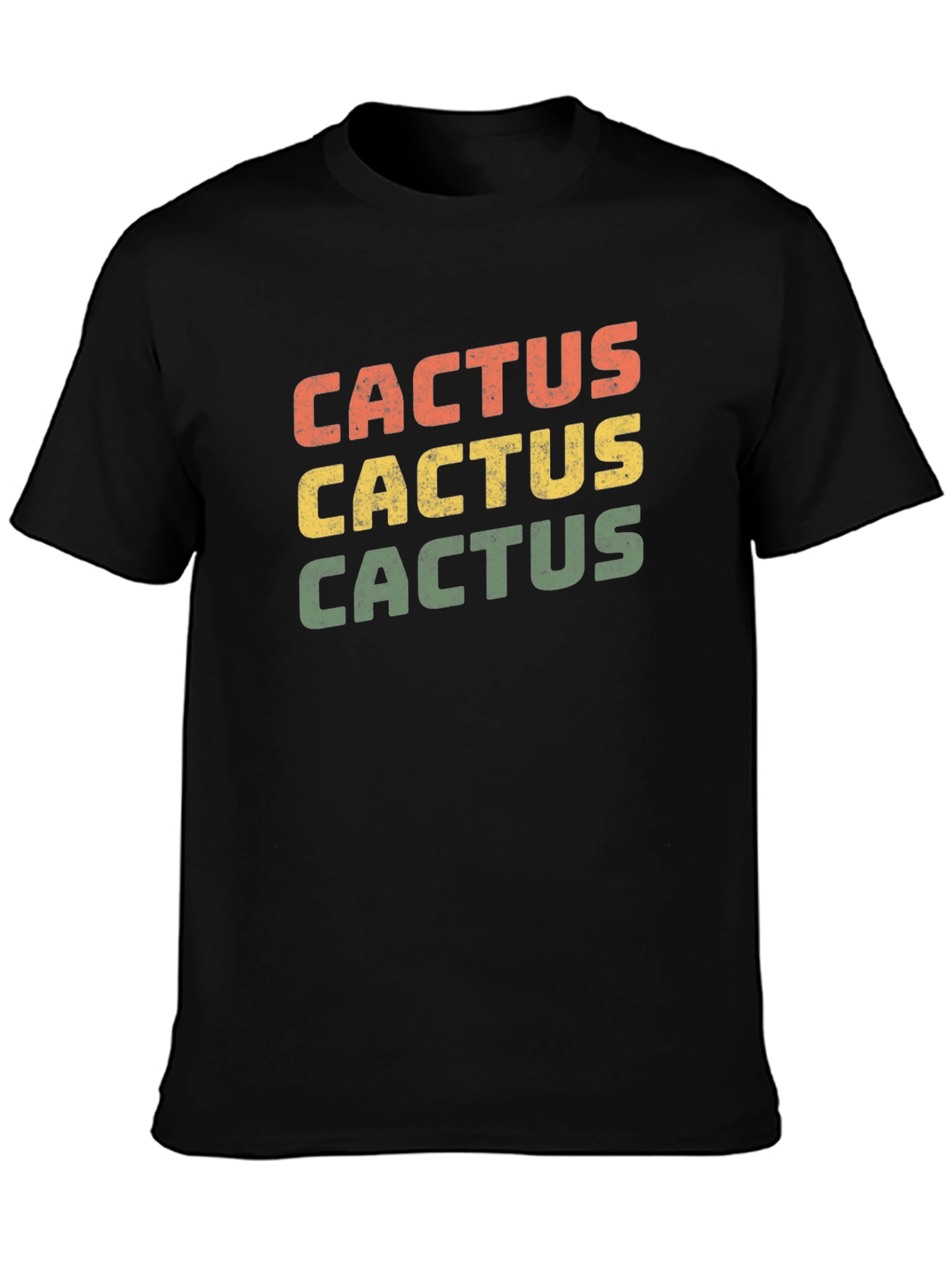 Black Retro Cactus T-Shirt - Black Cotton Tee view 3