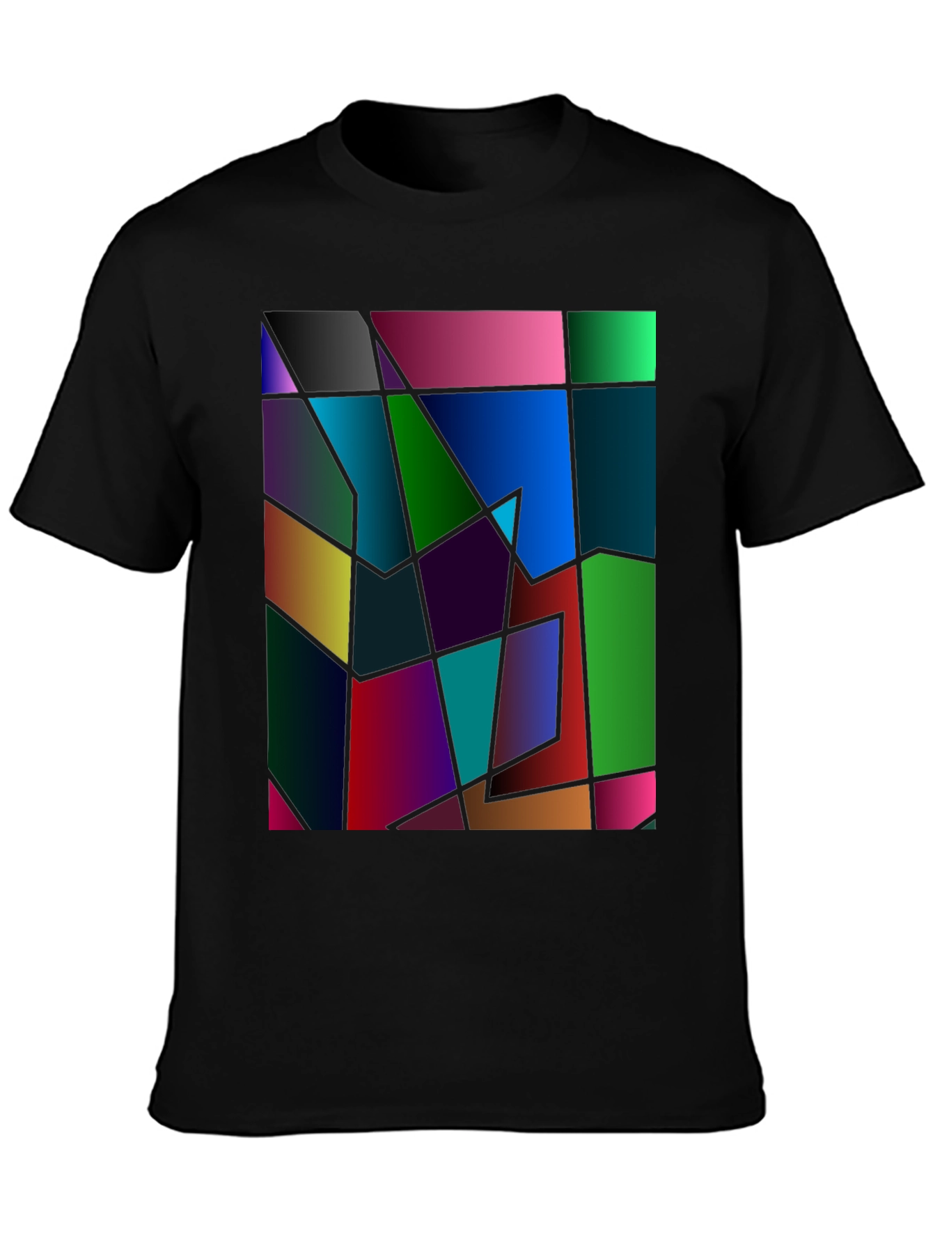 Black Abstract Geometric Print Black T-Shirt view 3