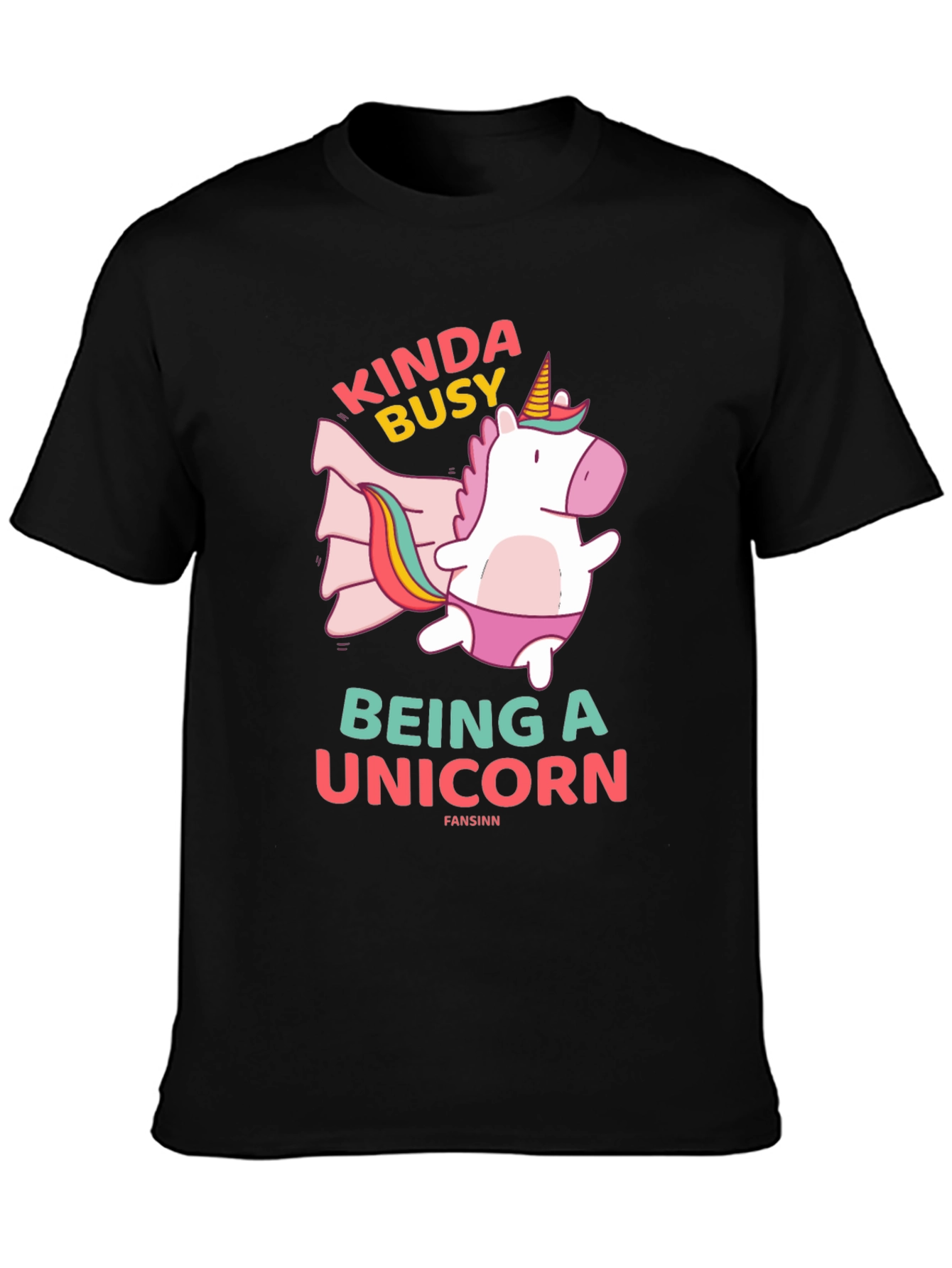 Black Kinda Busy Being A Unicorn Black T-Shirt view 3