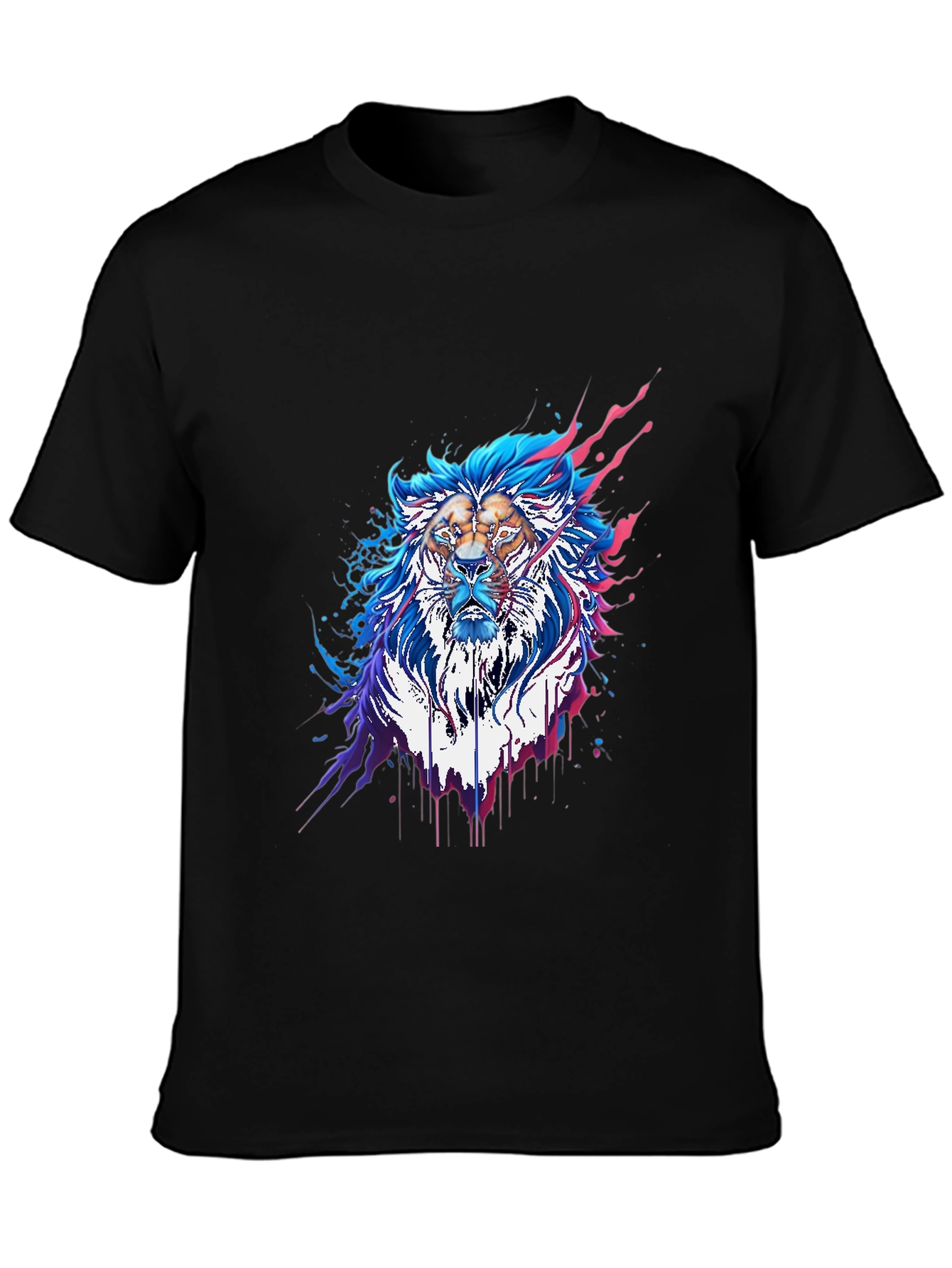 Black Abstract Lion Graphic Tee - Stylish Men's Black T-Shirt view 3