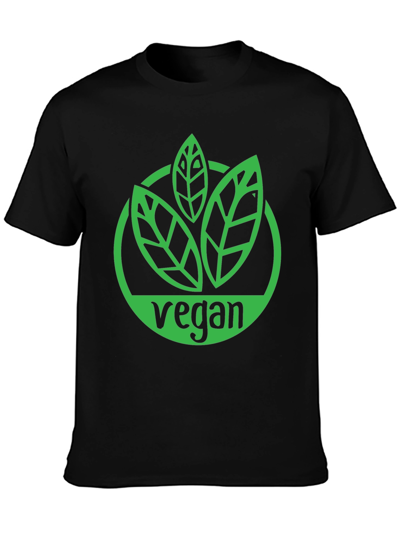 Black Vegan T-Shirt - Green Leaf Logo Black Tee view 3