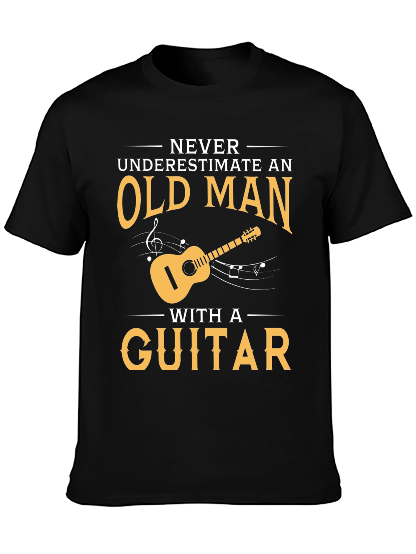 Black Old Man Guitar Player Black T-Shirt view 3