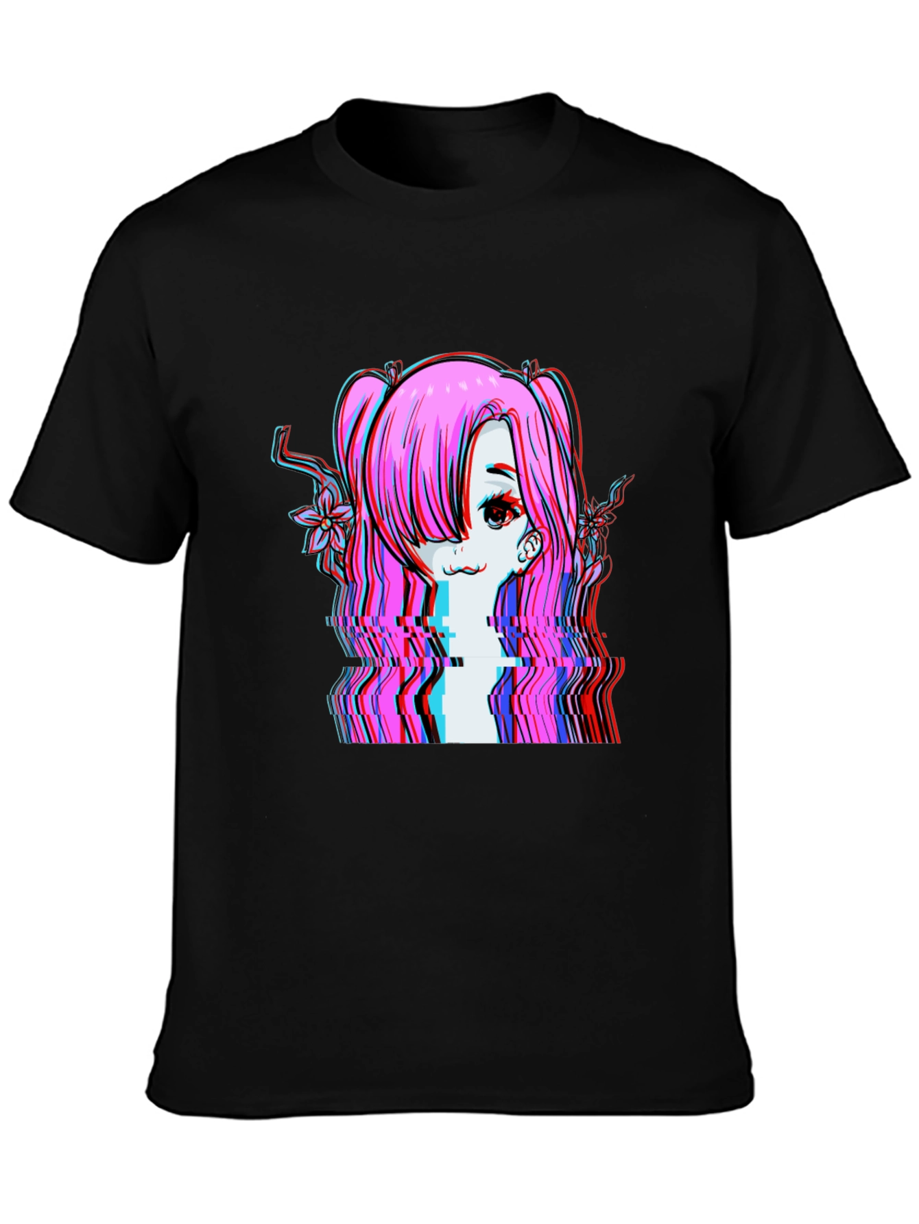 Glitch Anime Girl T-Shirt - Edgy Vaporwave Style - 3