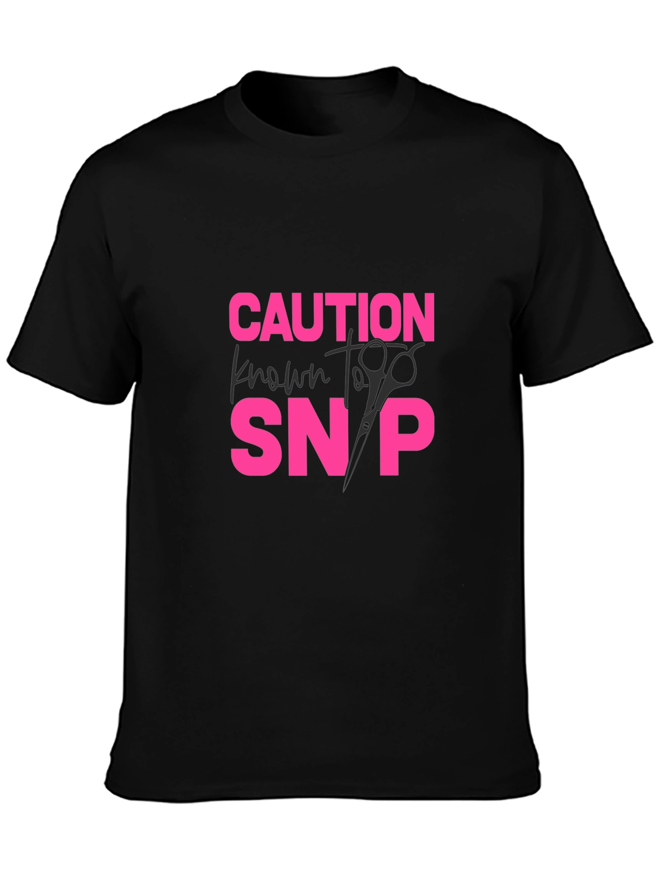 Black Caution Known to Snip T-Shirt - Hair Stylist Tee view 3