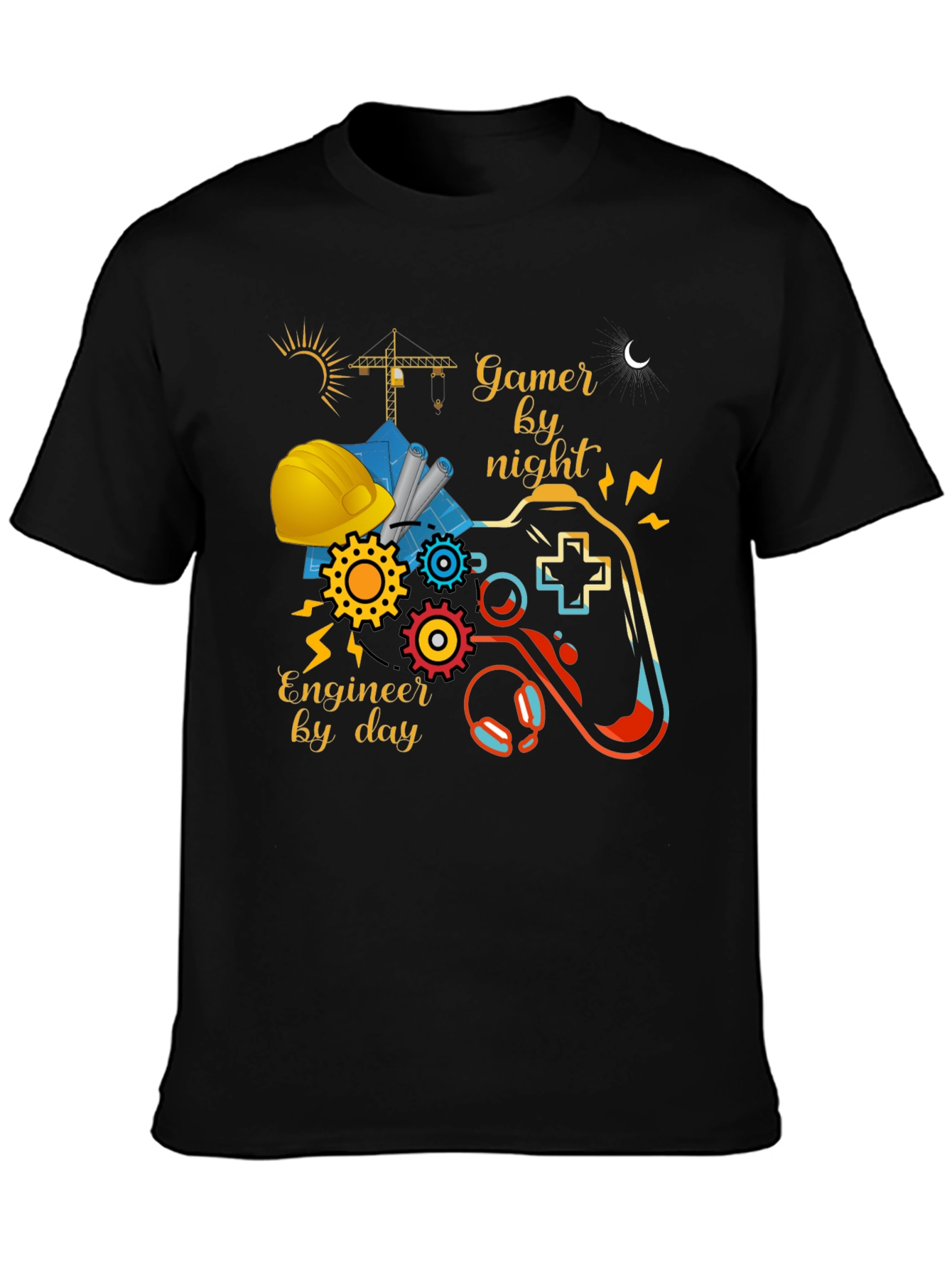 Black Gamer by Night, Engineer by Day Graphic Tee view 3