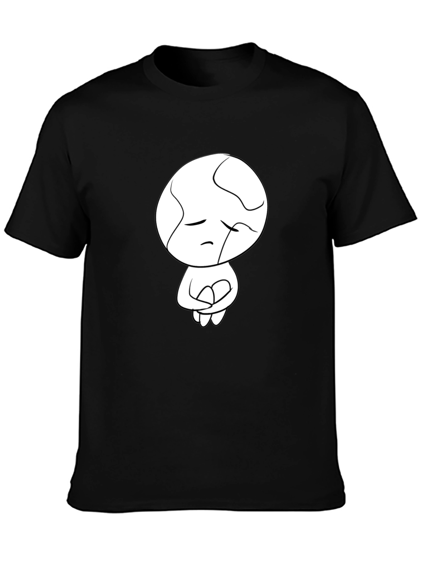 Black Unique Graphic Tee - Sad Abstract Character Print - Black view 3