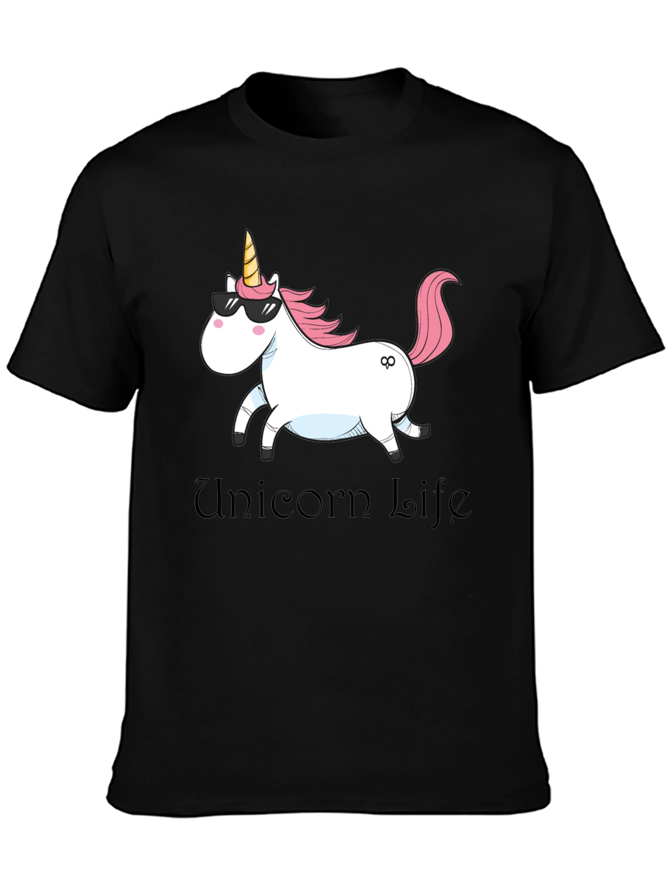Black Unicorn Life Graphic Tee - Black Cotton Casual Shirt view 3