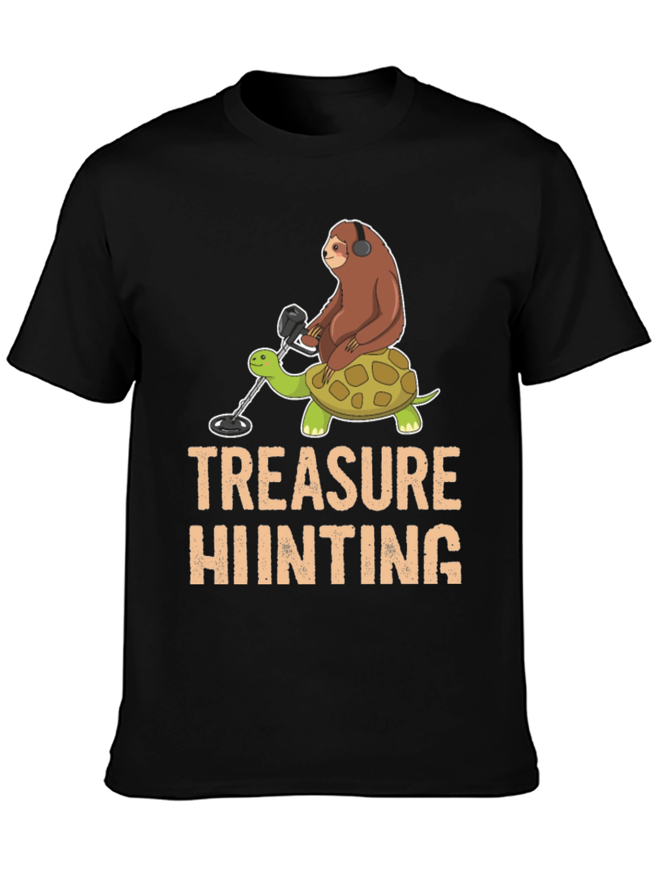 Black Treasure Hunting Sloth Riding Turtle T-Shirt view 3